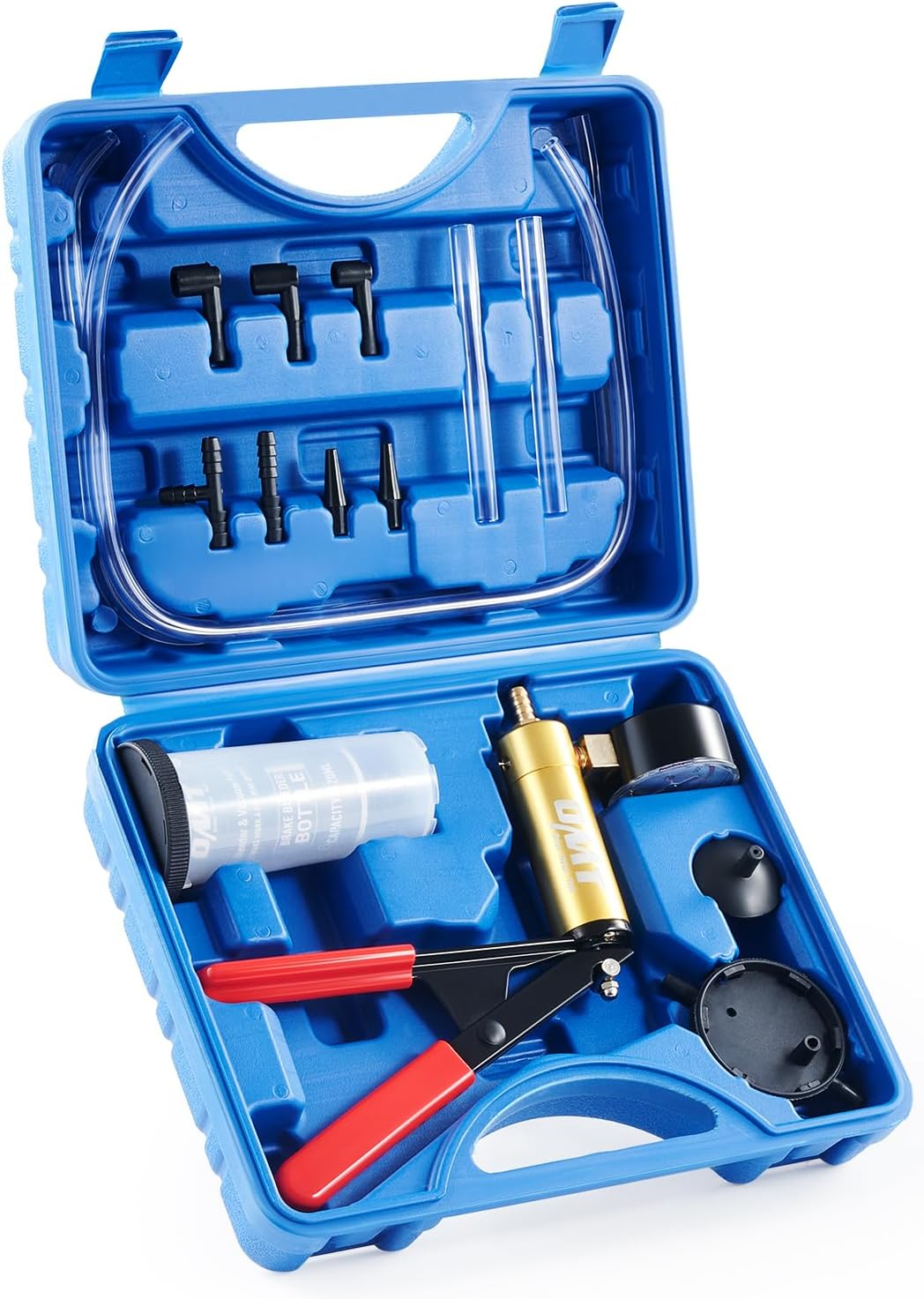 Brake Bleeder Kit with Hand Vacuum Pump and Adapters | Brake Bleeding Kit for Brake Fluid Power Steering Fluid More | Vacuum Brake Bleeder Pump with Pressure Gauge, Case, and Gloves