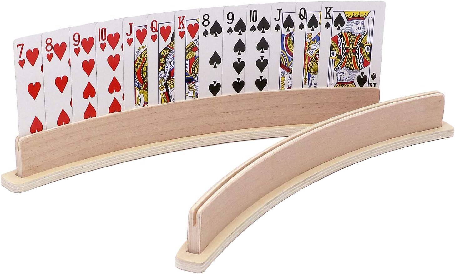 Wood Curved Playing Card Holder Racks Tray Set of 4 for Kids Seniors Adults - 13.4inch with Widen Base Stable Enough for for Bridge Canasta Foot and Hand