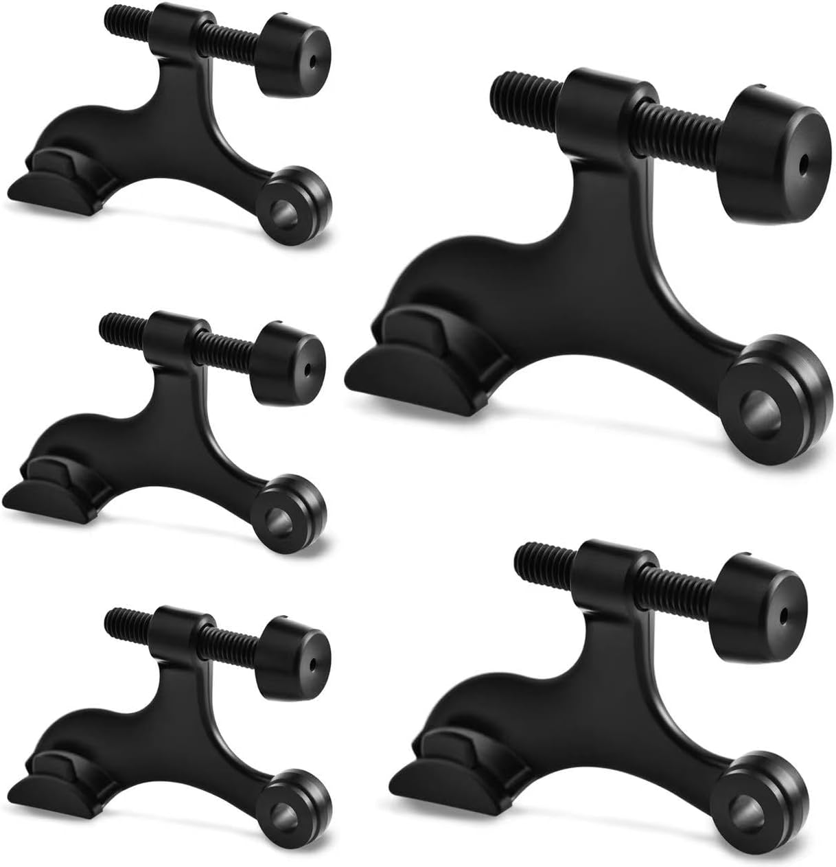 5 Pack Premium Hinge Pin Door Stopper Set, Adjustable Heavy Duty Door Stoppers with White Rubber Bumper Tips，Tool-Free Install, Quiet Close, Wall & Door Protection, Black (2-1/2