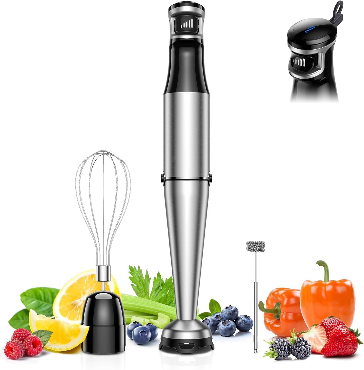 Immersion Blender Handheld 1200W Corded Stick Blender for Kitchen, Trigger Speed Control Hand Blender with Whisk, Milk Frother for Soup,Baby Food, Smoothie,Cake,Juice,Milkshake,Puree (3-In-1)