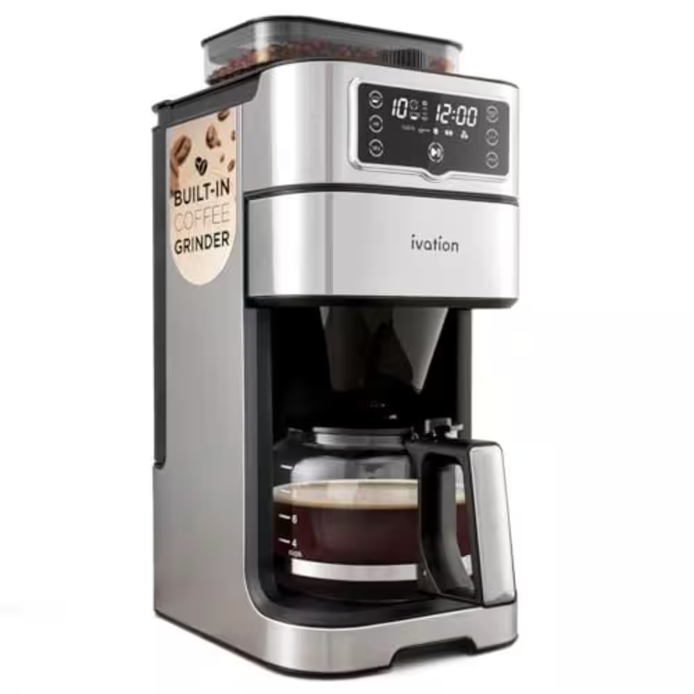 2-In-1 Drip Coffee Maker with Grinder, Programmable Auto Brew, 10 Cup Filter, 1.5L Water Tank