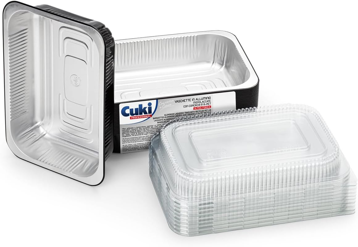 Vaschette Alluminio Con Coperchi Ultra-Forza, 4 Porzioni, Laccate, Cm24X17Xh5 , 1 Confezione Da 25 Pezzi, Monouso per Forno, Microonde, Frigo, Cottura, Conservazione
