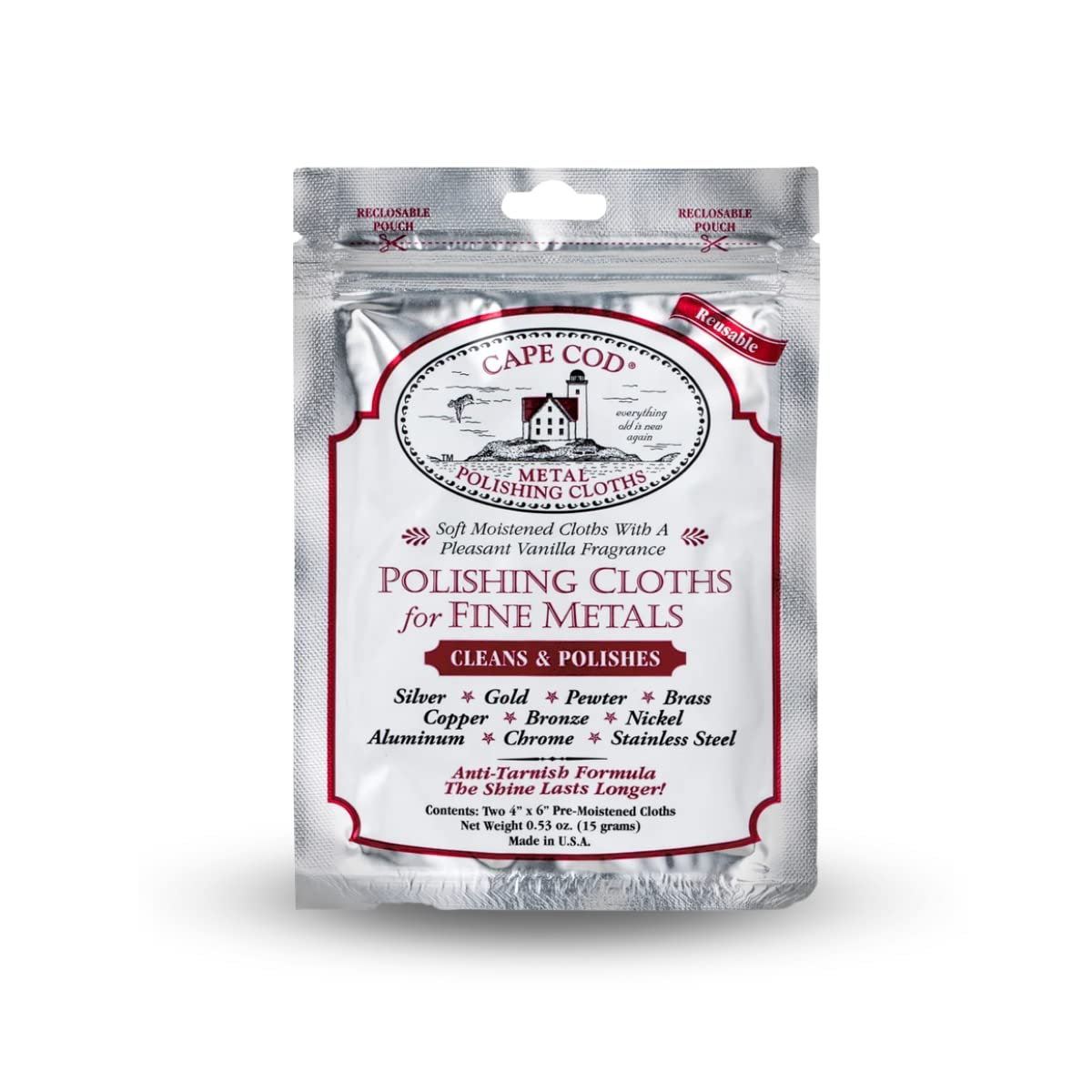 Polishing Cloths for Fine Metals | Jewelry Cleaner and Tarnish Remover | Silver Polishing to a Brilliant Shine | (1) Foil Pack of (2) 4 X 6 Cloths