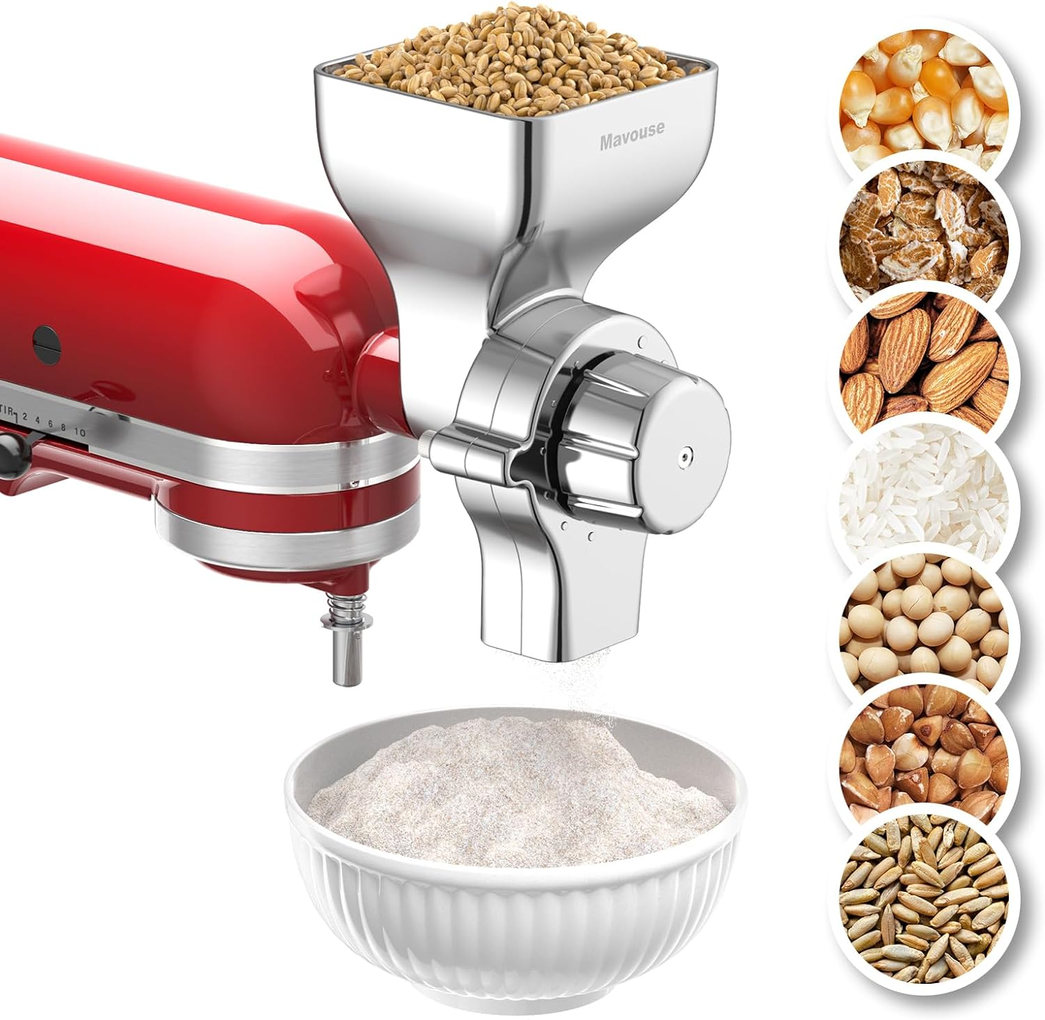 All Metal Grain Mill Attachment for Kitchenaid Stand Mixer, 12 Levels Flour Mill Grinder for Home, Fit for Grinding Wheat, Corn, Oats, Buckwheat,Millet and Other Cereals