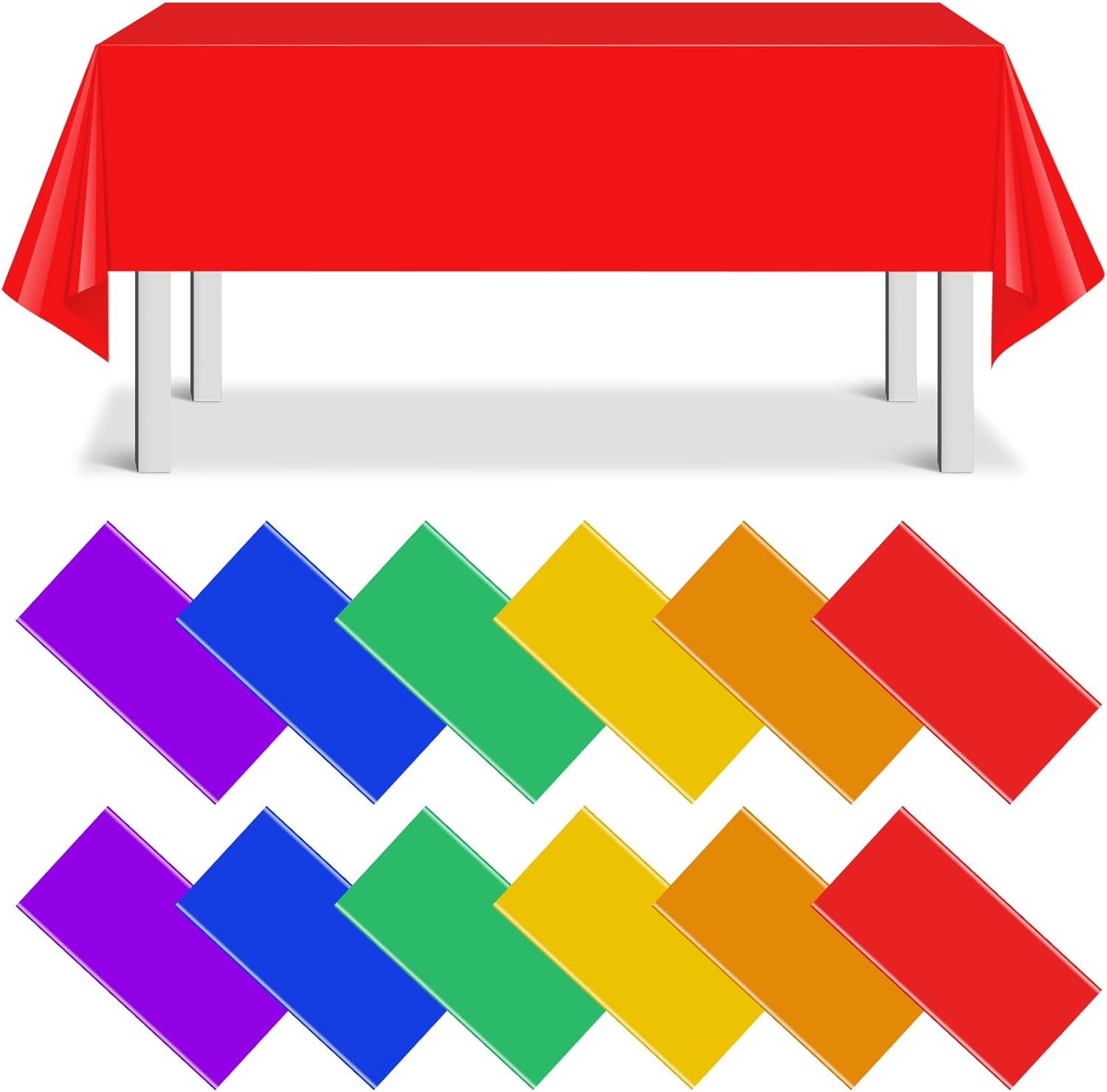12 Pack Assorted Color Rectangle Plastic Tablecloth Disposable Rainbow Tablecloth Colorful Rectangle Table Covers for Birthday Wedding Fiesta Picnic Home Party Decorations, 6 Color, 54 X 108 Inch