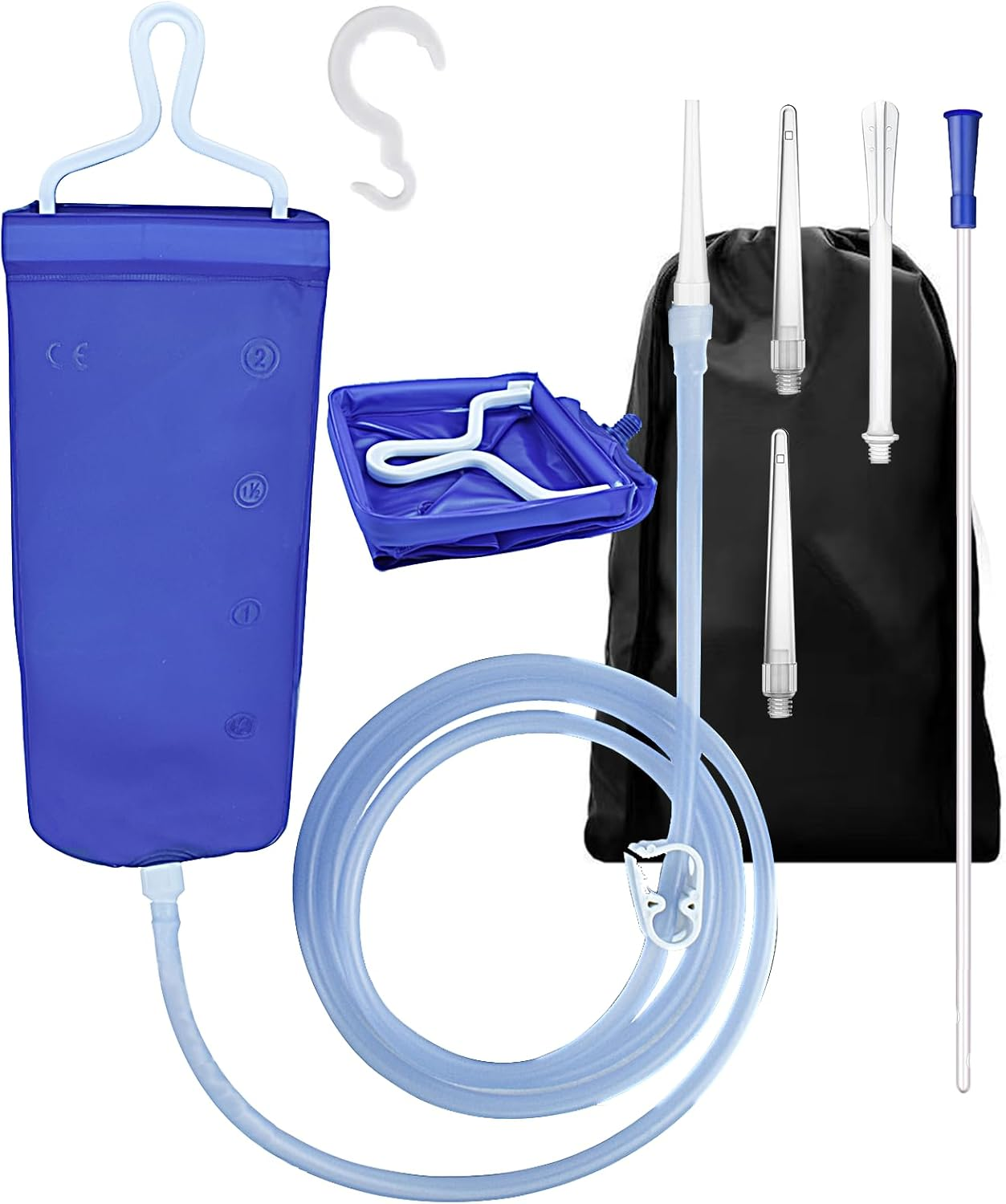 2L Enema Kit Colon Cleansing Irrigation Bag Set Silicone Enema Tubing Hose Tube Replacement, Coffee Enema Bucket Kit Home Shower Intestinal Irrigator for Men Women Detox Constipation 5Pcs Enema Nozzle