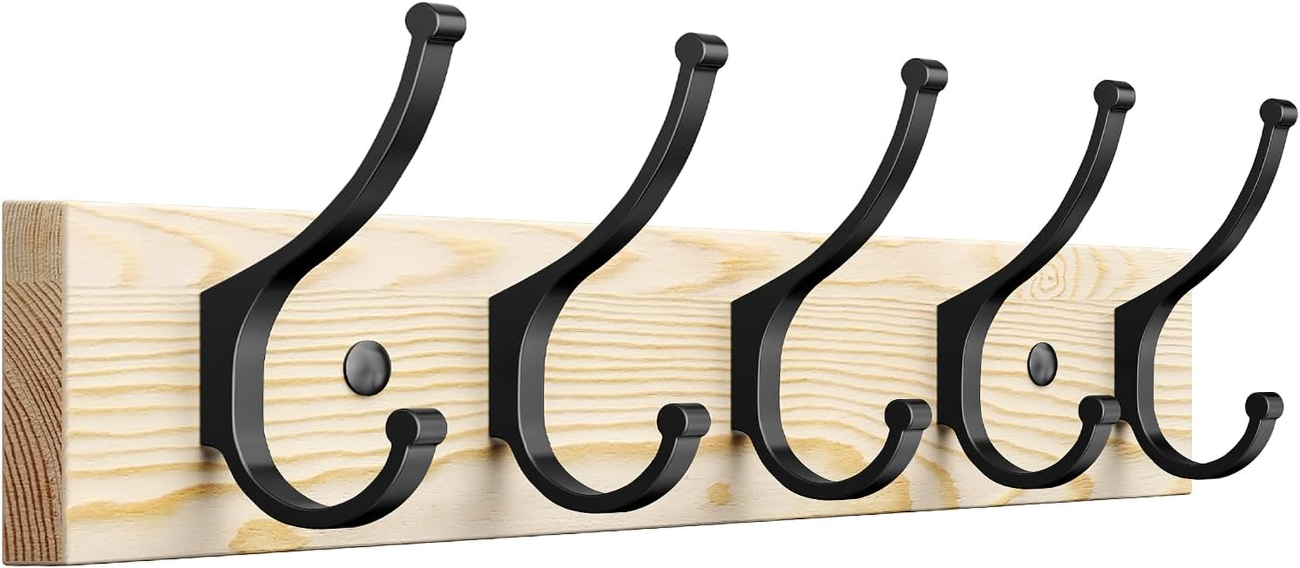 1 Pack Wooden Coat Rack Wall Mount, 16.1" Rustic Coat Hanger Hooks with 5 Double Hooks, Wall Coat Rack for Hat, Clothes, Bags, Jacket, Natural Wood