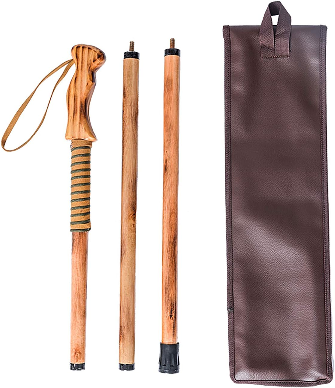 3-Pc Detachable Hardwood Walking Stick Pine Handle with Compass (Nature Color, 55 Inches, 1 Piece)