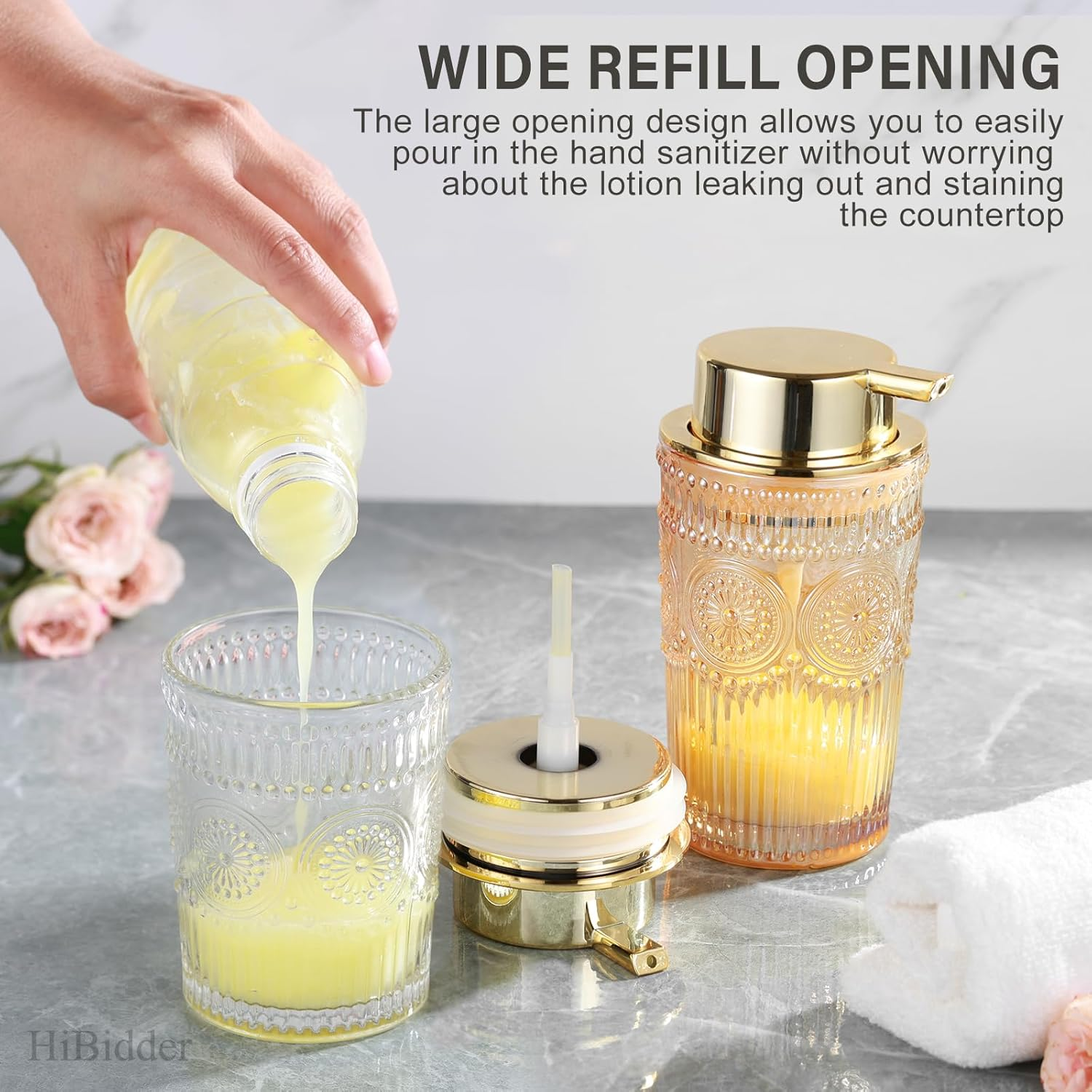 Glass Liquid Soap Dispenser with Gold Pump, Liquid Hand Soap Dispenser for Ba... - Picture 5 of 20