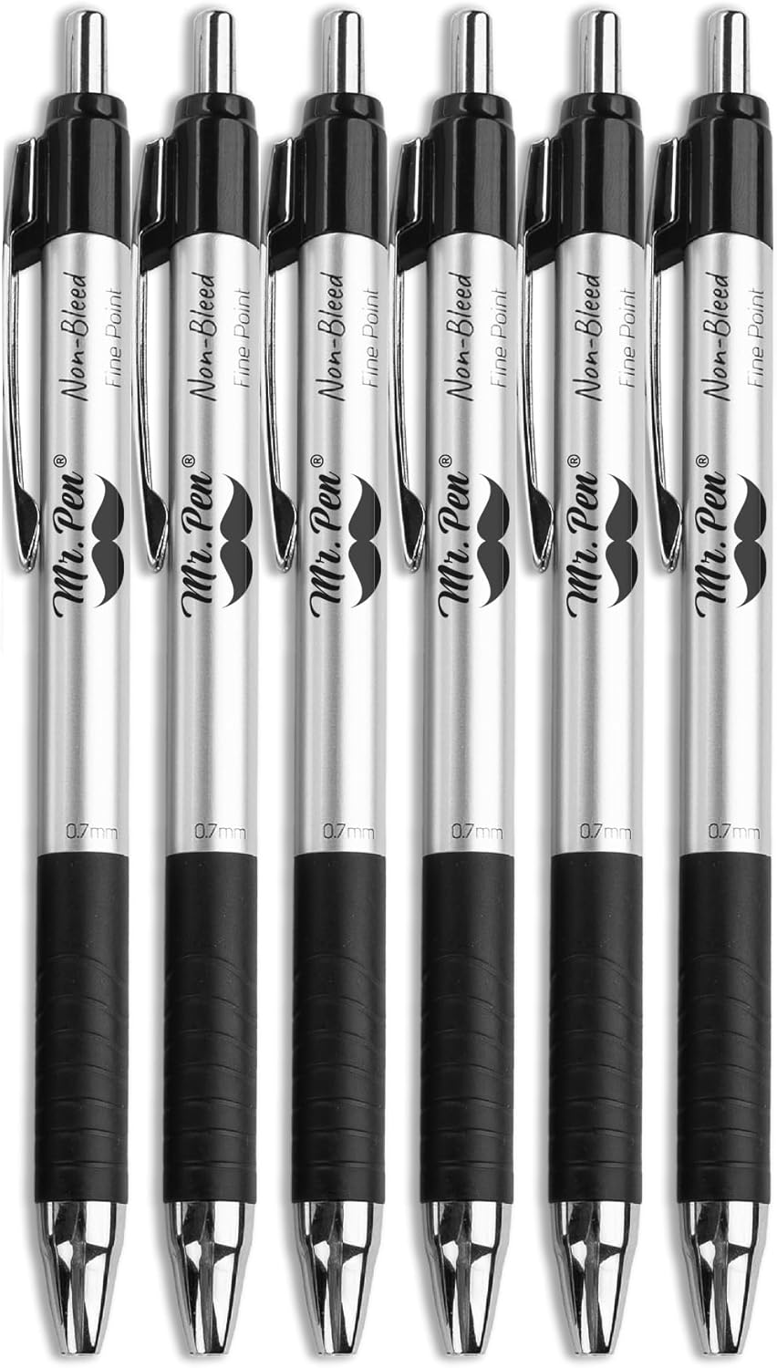 No Bleed Pens, Bible Pens, Fine Tip, Black, Pack of 6