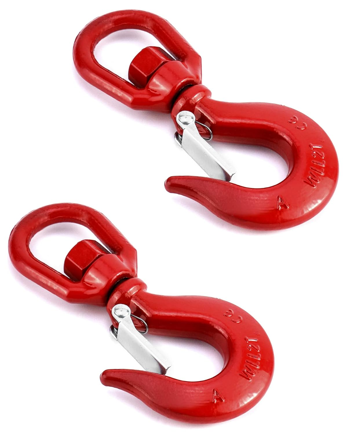 2 Pack 2 Ton G80 Swivel Eye Crane Hook with Latch, 4409 Lbs Rotating Lifting