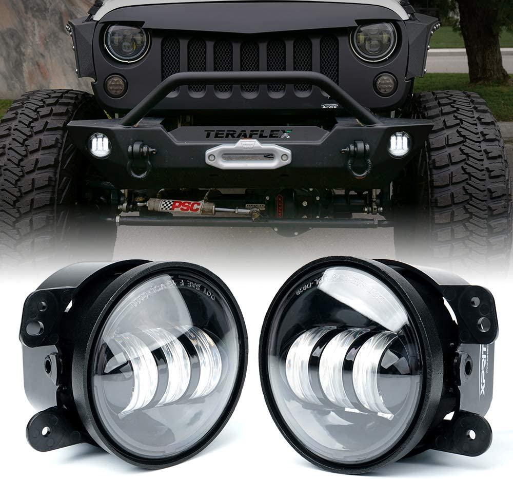 4 Inch Fog Lights 60W White LED Chip Replacements Compatible with Wrangler JK Unlimited JKU 2007-2018 Front Bumper Driving Offroad Foglights