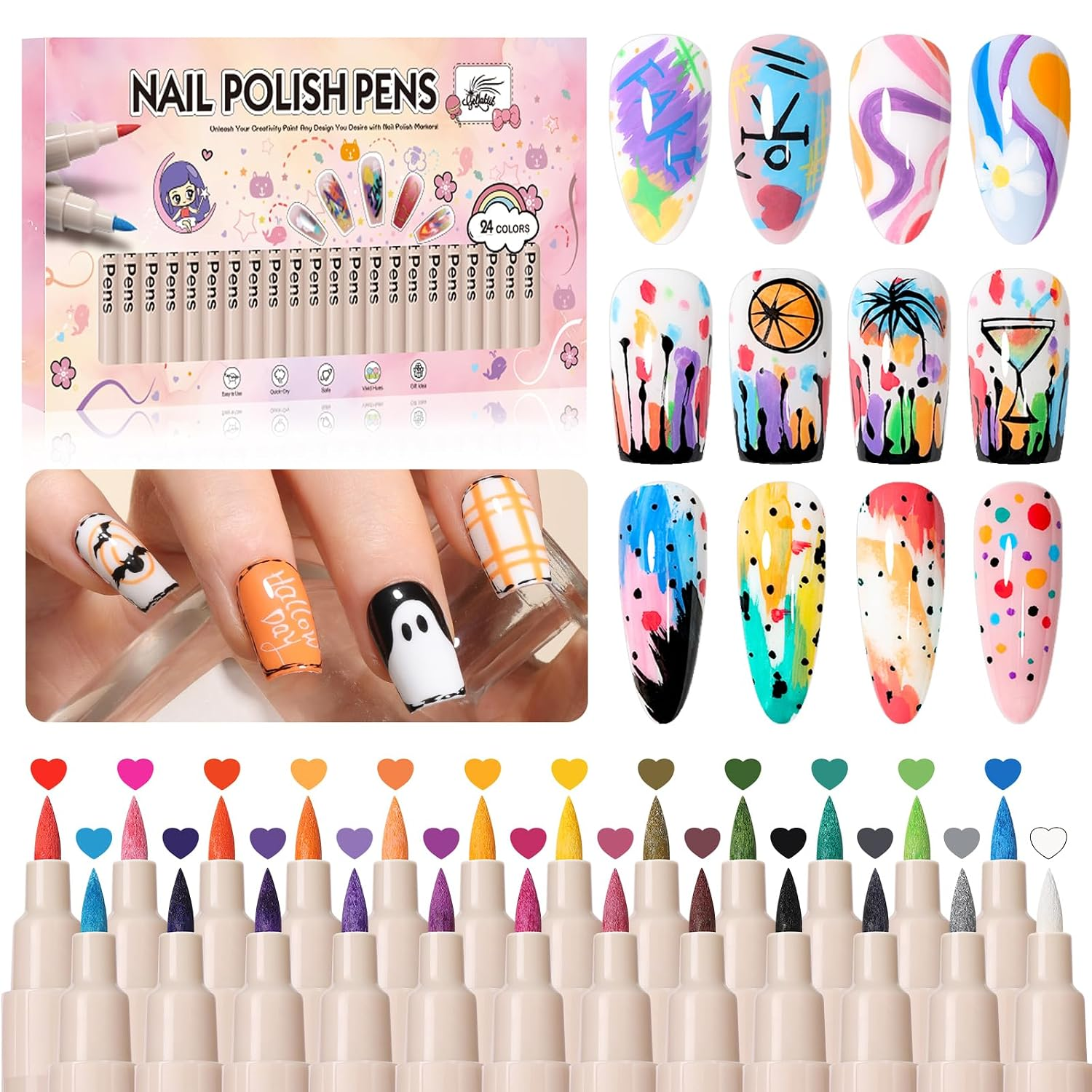 Nail Art Pens,24 Colors 0.7Mm 3D Nail Markerpens for Women