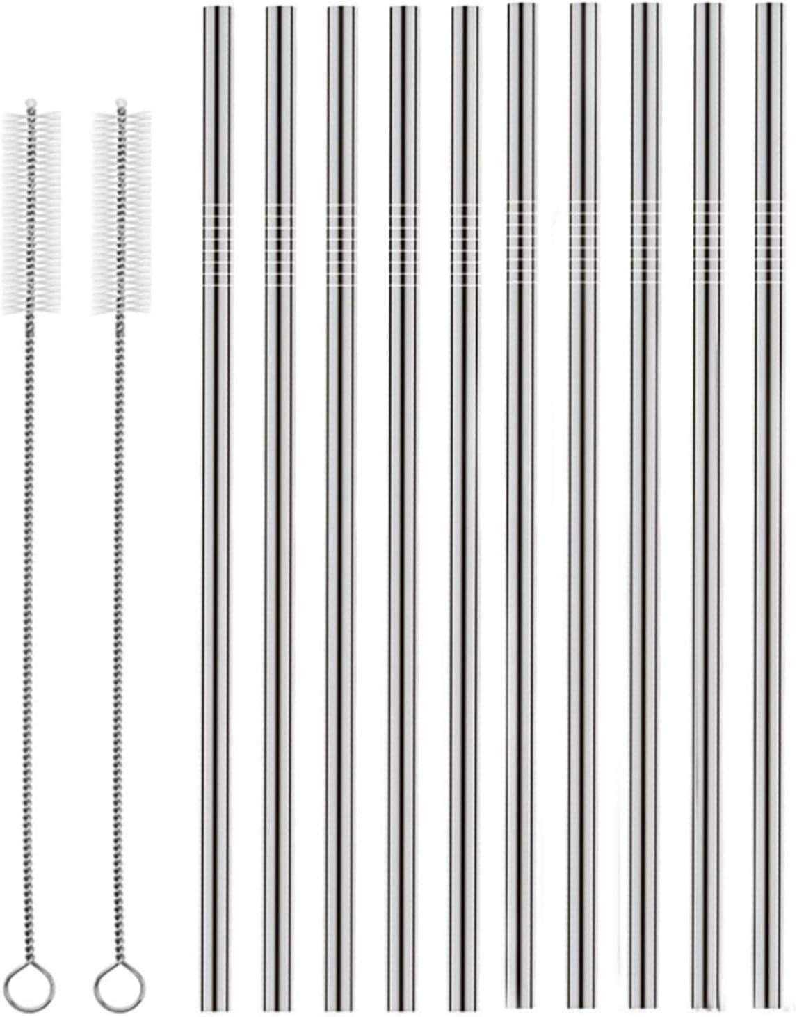 Set of 10 Stainless Steel Straws,  Straight Reusable Drinking Straws 10.5'' Long