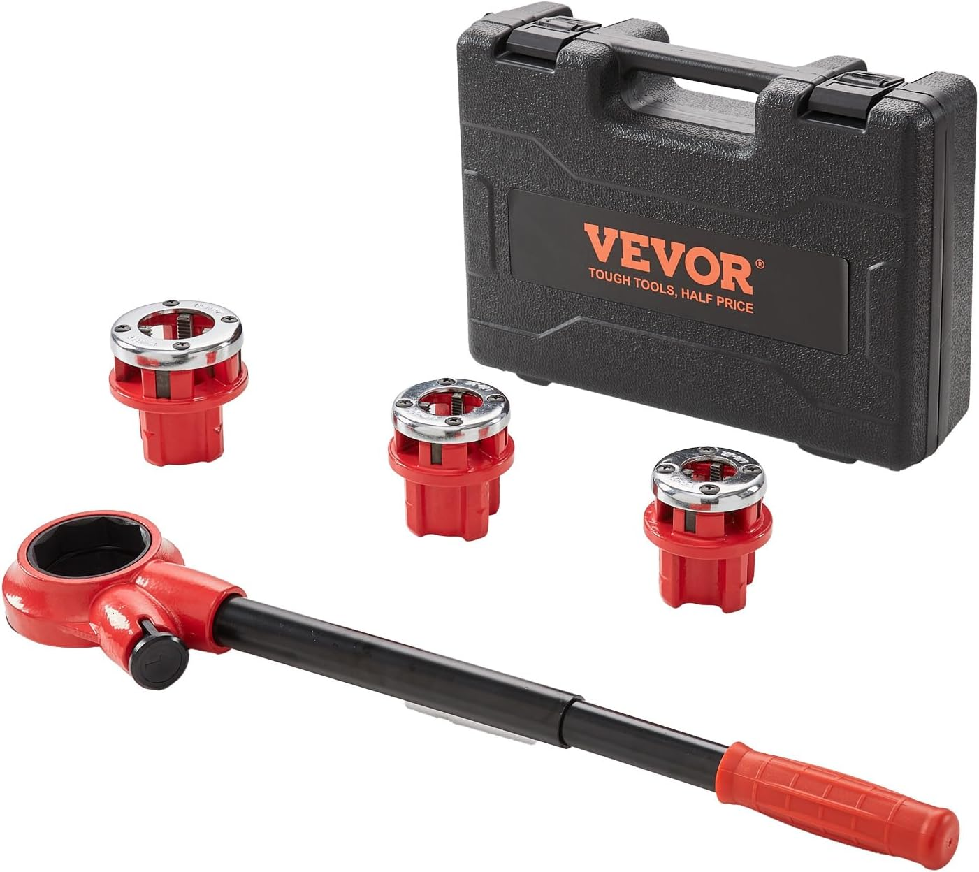 Ratchet Pipe Threader Kit with 3 Dies, 1/2" NPT, 3/4" NPT, 1" NPT Ratcheting Pipe Threading Tool, Portable Pipe Threader Set with Storage Case for Plumbing Installation and Repair