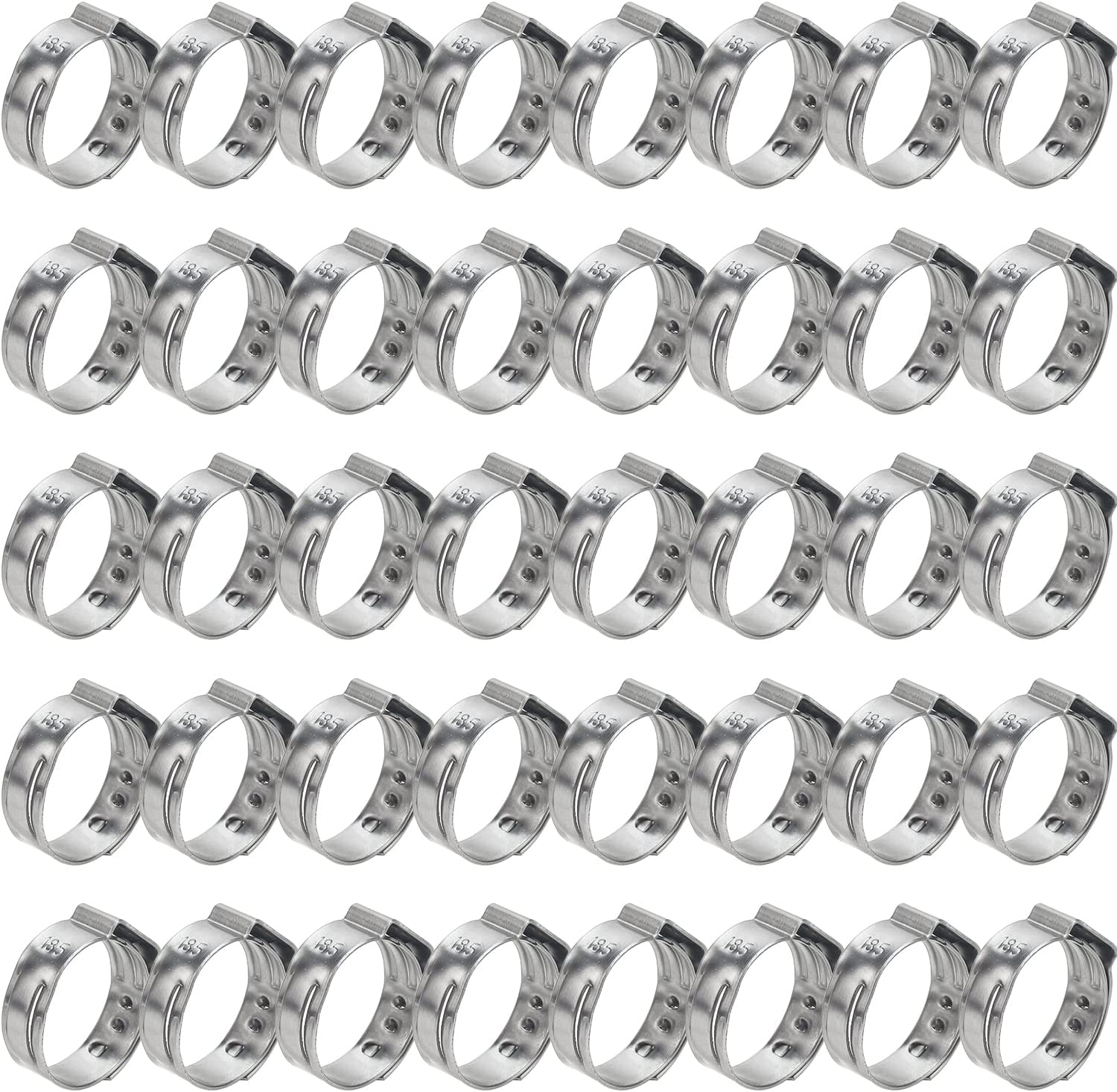 40 Pieces 15.3-18.5Mm 304 Stainless Steel Single Ear Hose Clamps