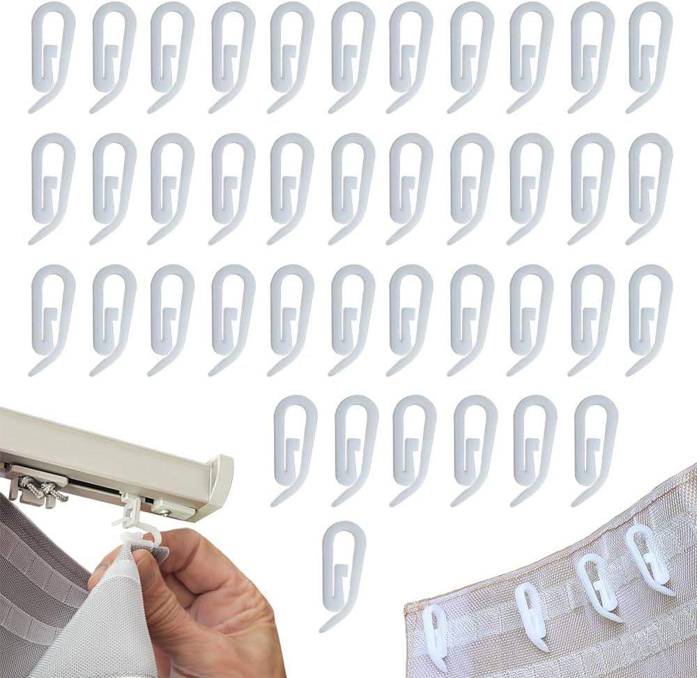 Crochets Rideaux Rail,100 Pièces Crochets De Rideaux 24 X 10 Mm En Plastique Blanc Pour Barre Rideau De Douche, De Fenêtre Et De Portes