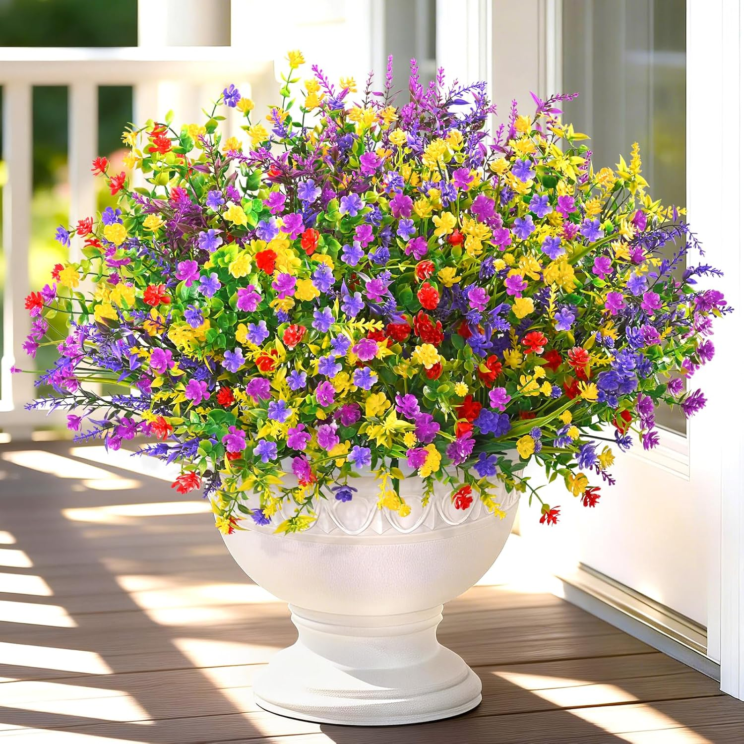 Artificial Flowers for Outdoors UV Resistant, 9 Bundles Realistic Outdoor Artificial Plants & Flowers, Fake Outdoor Flowers Plants for Front Porch Window Box Garden Decoration