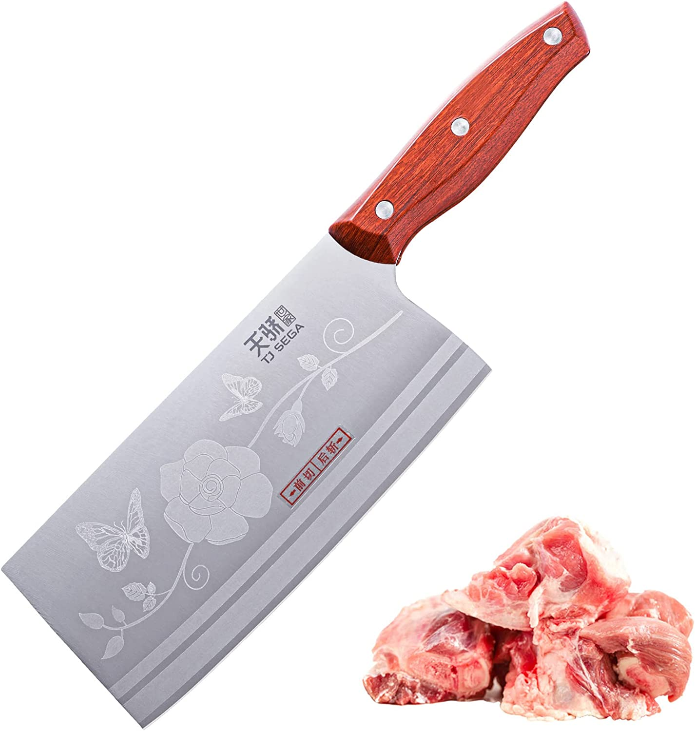 Meat Cleaver Knife 7.4 Inch, Ultra Sharp Chinese Chef'S Knives, Full-Tang Chopping Knife, 30Cr13 Steel Blade Thickness 2.5 Mm, TJ SEGA Series TC1707