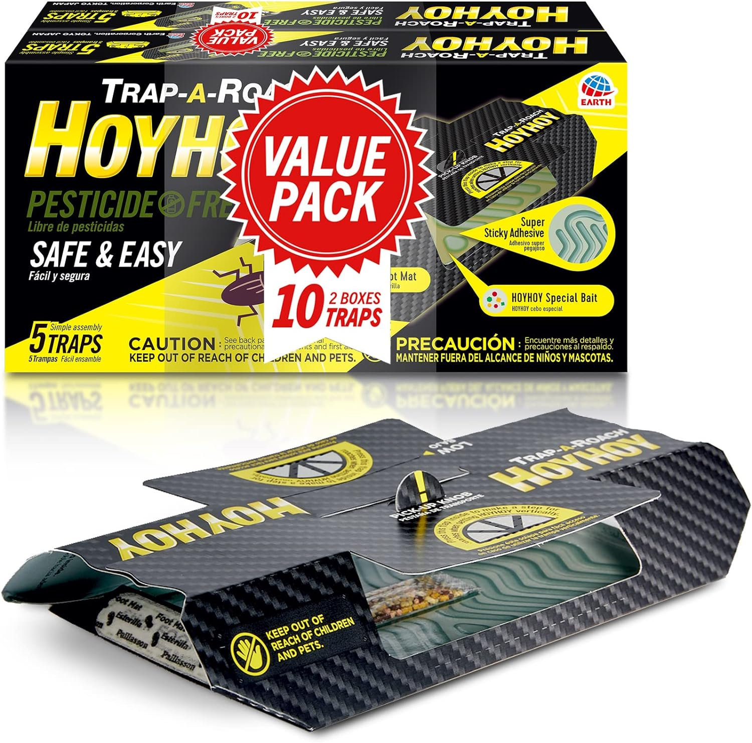 Trap a Roach - 10 Traps [2 Pack] Baited Glue Traps, Great for Home with Kids & Pets Indoor, Sticky Pest Control Trap, Roach Killer, Made in Japan