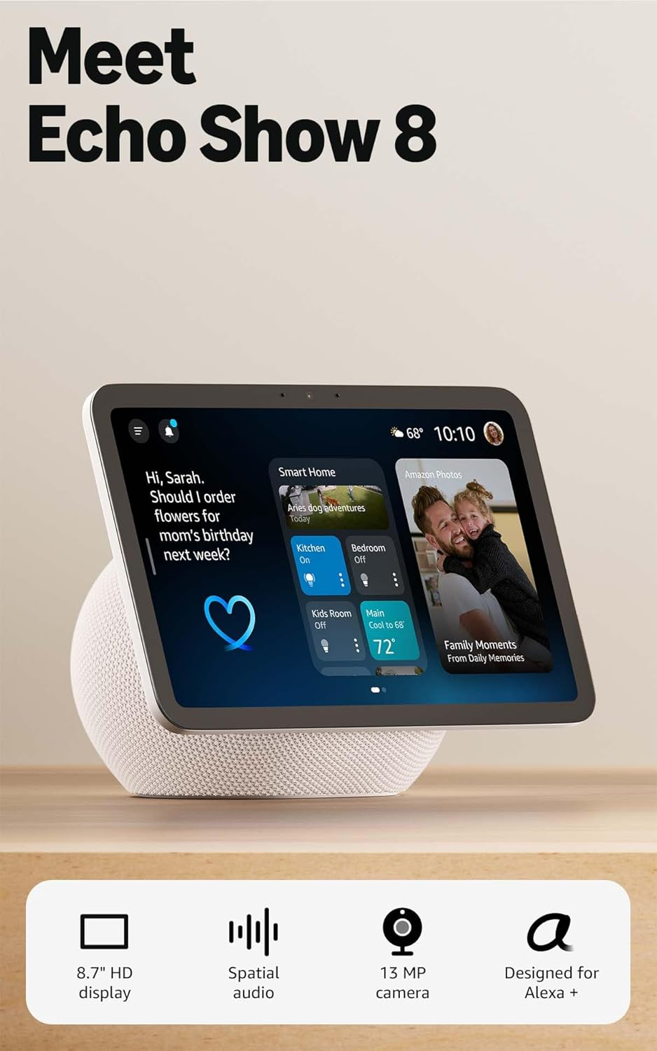 Amazon Echo Show 8 (Newest Model), Vibrant HD 8.7