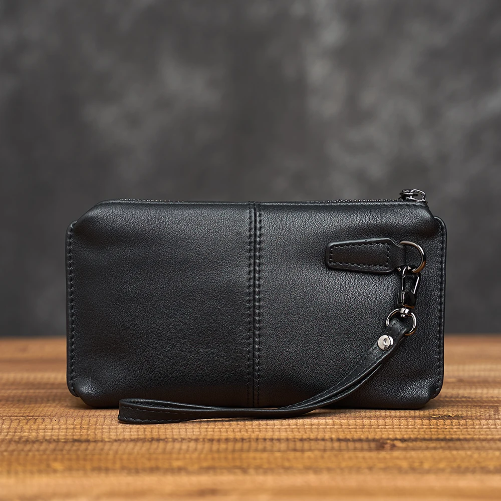 Men'S Genuine Leather Clutch Handbag Soft Leather Wallet Simple Mobile Phone Bag