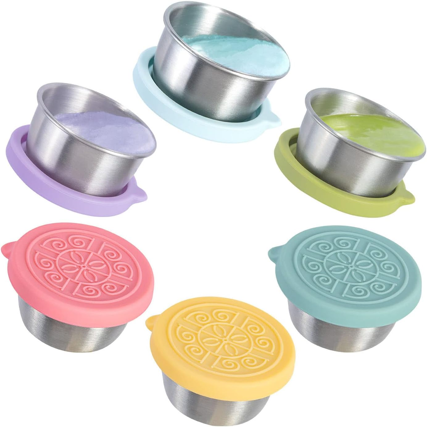 Salad Dressing Container To Go, 6x1.6oz Dressing Sauce Containers for Lunch Box, Stainless Steel Small Condiment Containers with Lids, Reusable Dip Sauce Cups with Lids, Leakproof Condiment Cups