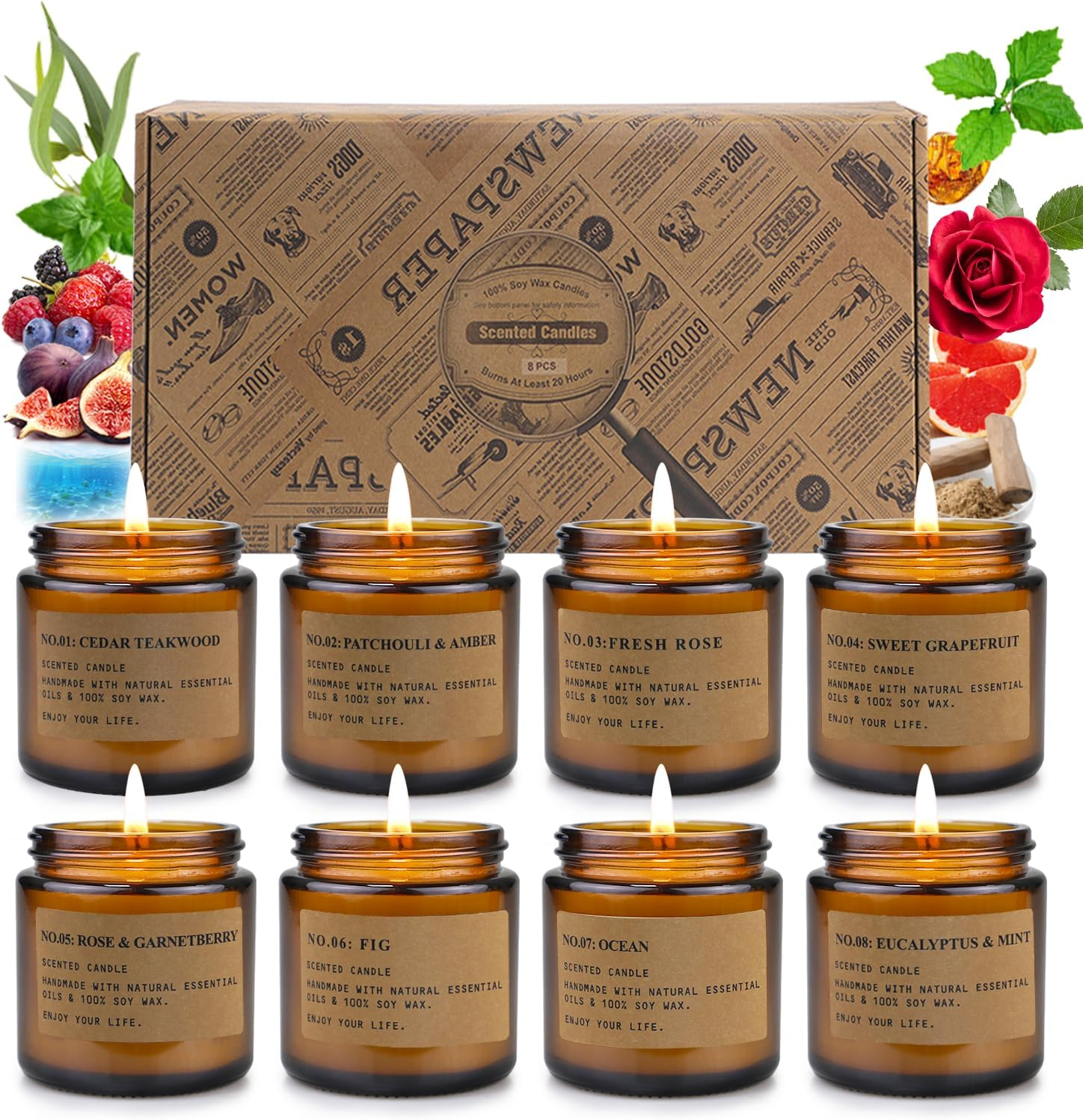 8 Pack Candles for Home Scented,Aromatherapy Jar Candle Gifts for Women, Natural Soy Wax Amber Candle Set, Scented Candles Set for Birthday Valentine Mother'S Christmas Day Present