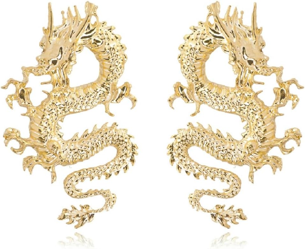 Punk Dragon Earrings, Ancient Chinese Dragon Dangle Earrings for Women, Bohemian