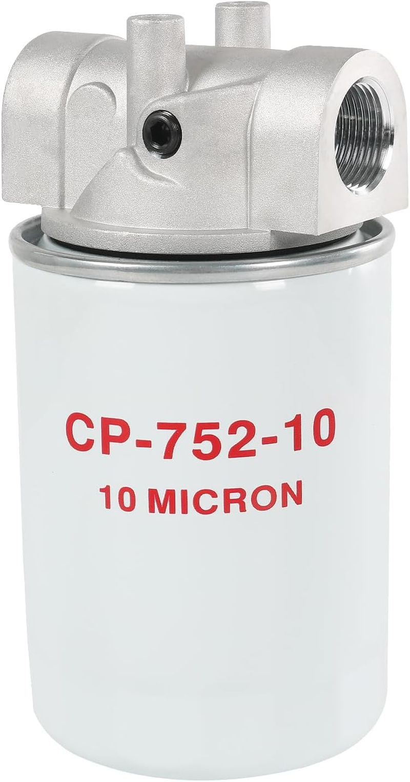 10 Micron Hydraulic Oil Filter Assembly, Spin-On Design, Return Line Filter with Indicator Port, 20 GPM Flow Rate, 200 PSI, 3/4