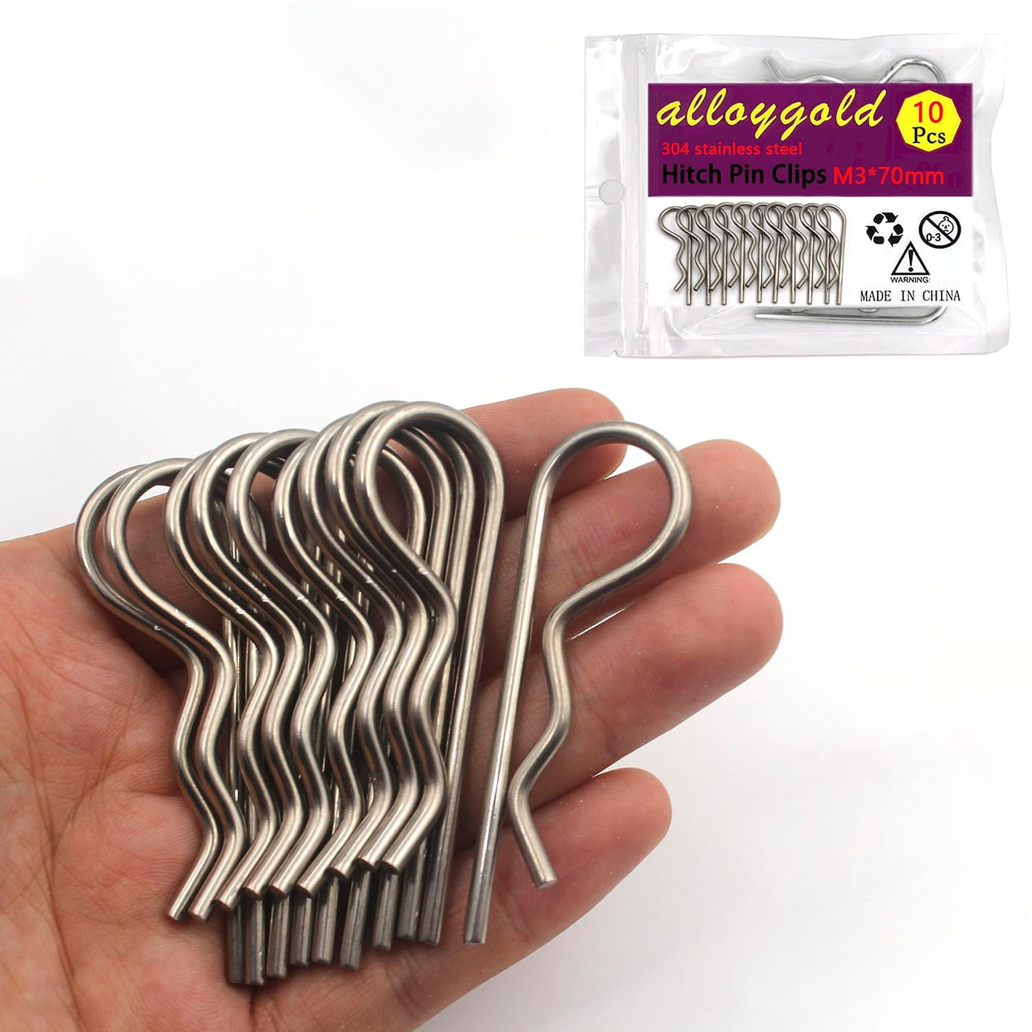 10Pcs Heavy Duty Hitch Pins Clip R Clips Cotter Pins, Stainless Steel Spring Retaining Wire Hair Pins, Large for Trailer Tractors Mower Carts Truck Pin Clip,Strong Spring Tension M3X70Mm