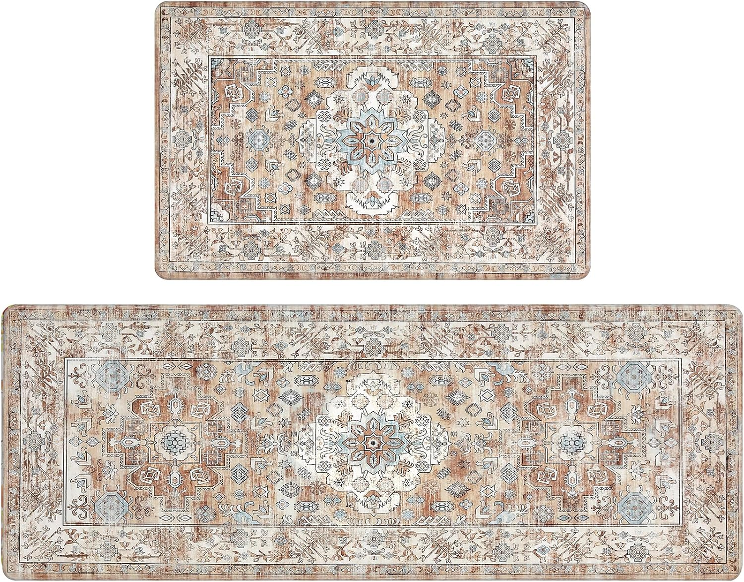 anti Fatigue Kitchen Mat Set of 2 Non Slip Kitchen Mats for Floor Cushioned Kitchen Rugs Comfort Standing Mat Farmhouse Waterproof PVC Foam Kitchen Floor Mat Runner