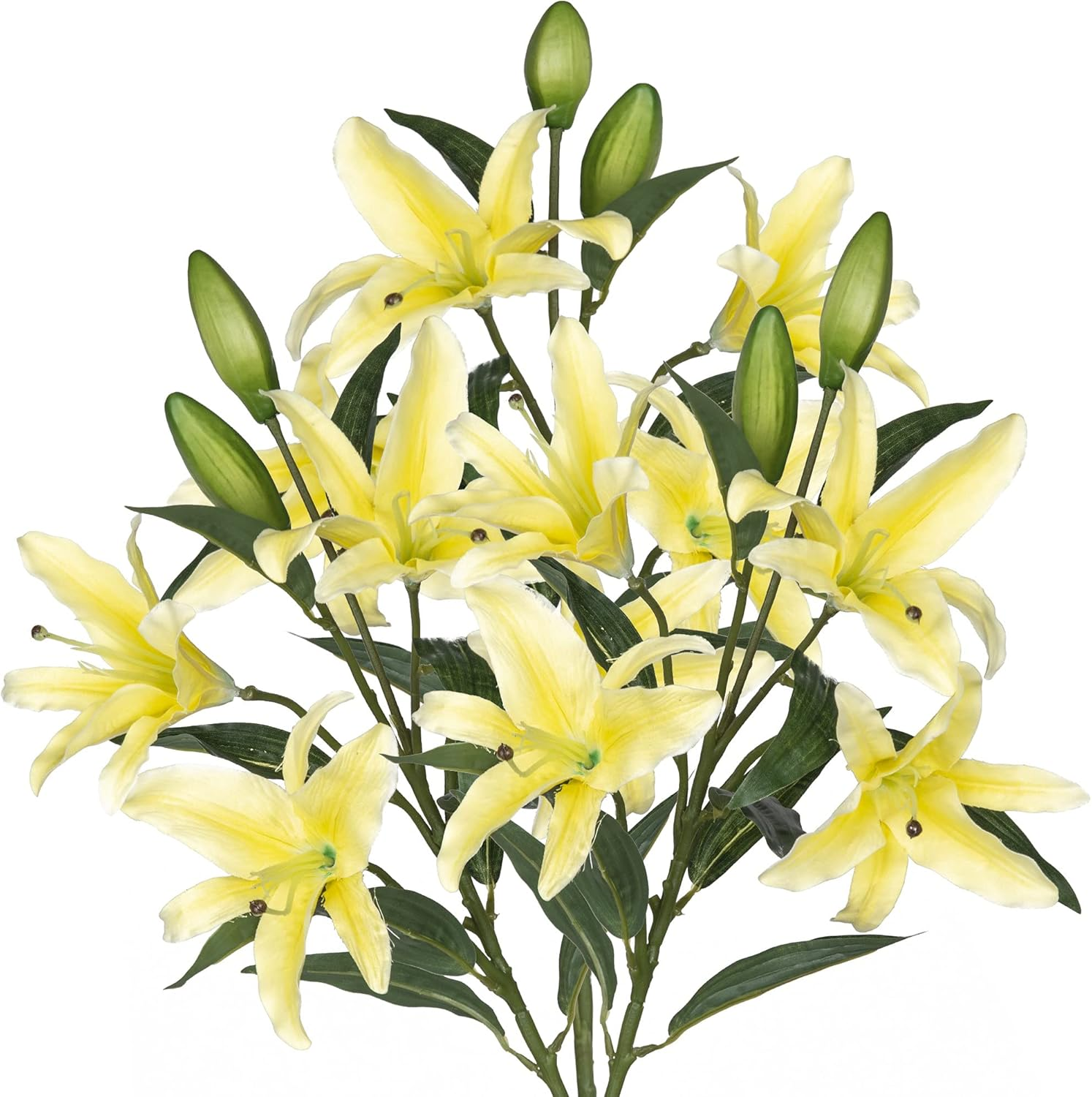 Lily Artificial Flowers Bulk Bouquet 30” Long Stems Dozen Blooming Silk Flower Heads Wedding Decoration Indoor Home Decor DIY Floral Crafts Table Centerpiece, 3Pcs (Yellow)