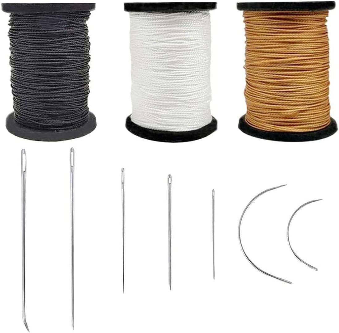 Extra Strong Upholstery Repair Sewing Thread Kit and Heavy Duty Household Hand Needles, Including 7 Styles of Leather Canvas Sewing Needles and 3 Rolls Nylon Thread (70 Yard per Roll), 3 Colors