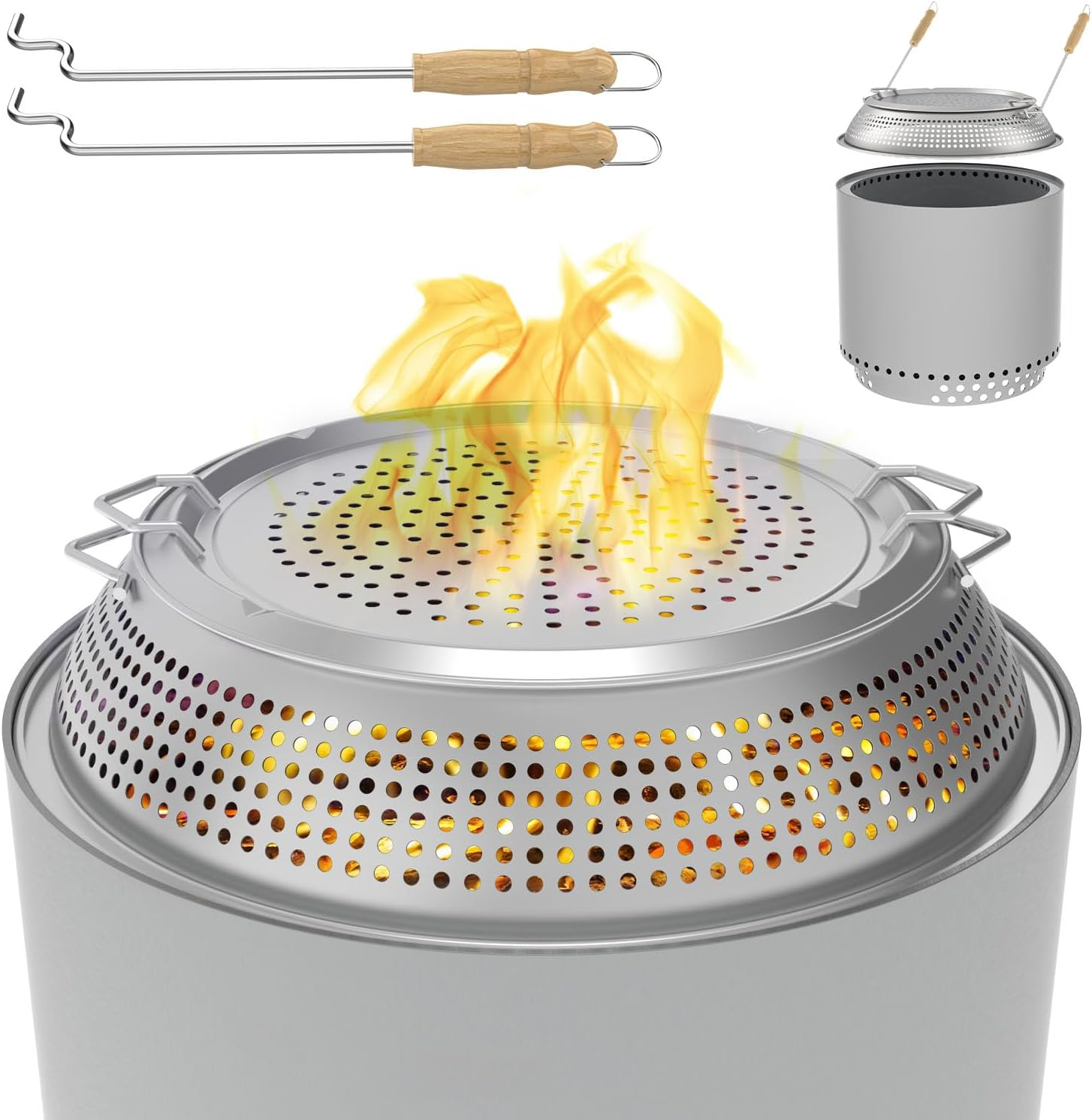 Spark Shield for Solo Stove Bonfire - Stainless Steel Fire Pit Spark Protector Screen for Outdoor Backyard Party, Shield for Solo Stove Bonfire with Two Guild Sticks
