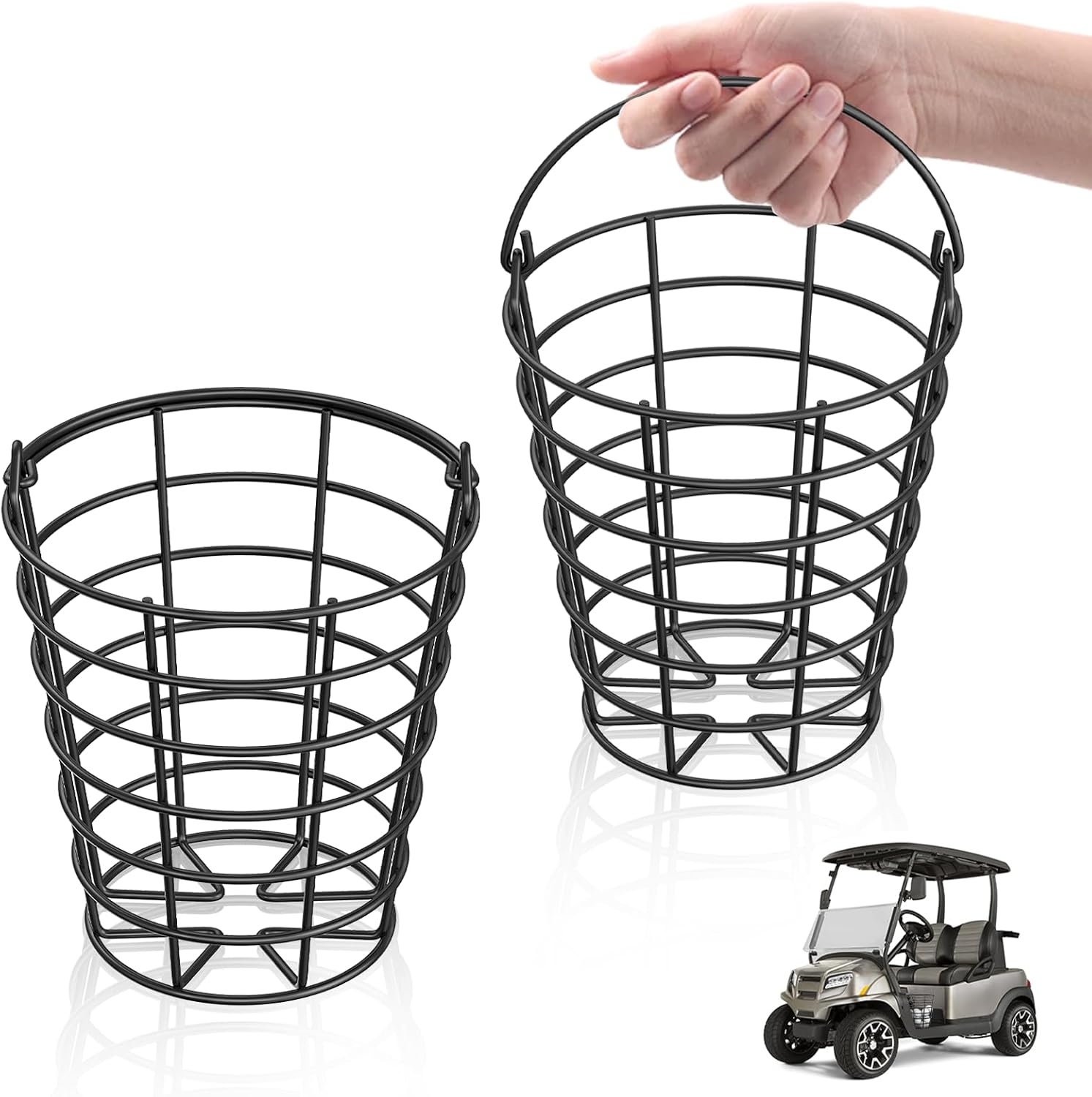2 Pack Golf Ball Basket with Handle, Metal Range Golf Ball Baskets, Holds 45 Standard Balls(Golf Balls Not Included)