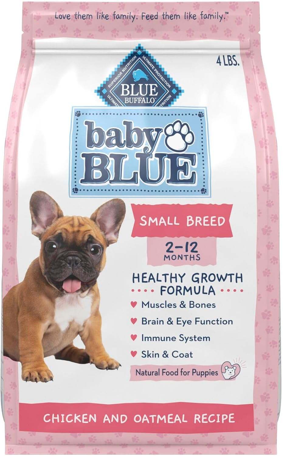 Baby Blue Natural Small Breed Puppy Dry Dog , Healthy Growth Formula with DHA, Chicken and Oatmeal Recipe, 4-Lb Bag