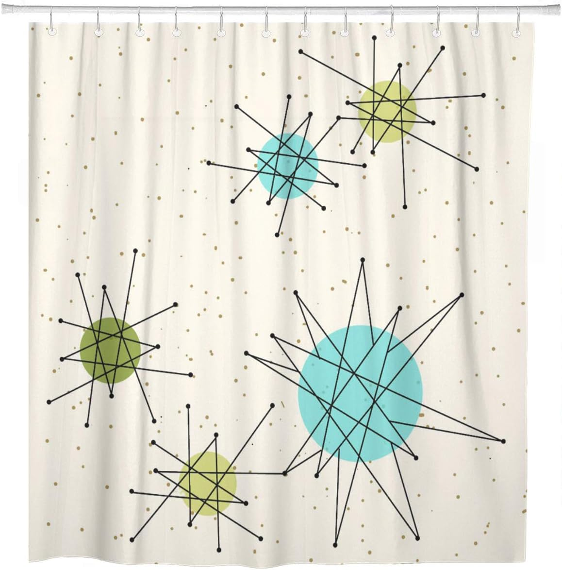 Artsocket Shower Curtain Mid Iconic Atomic Starbursts Century Modern Sputnik Palm Springs Home Bathroom Decor Polyester Fabric Waterproof 72 X 72 Inches Set with Hooks