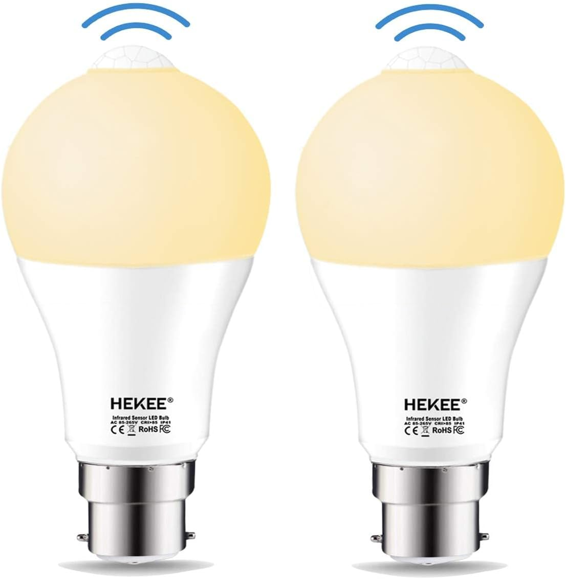 PIR Motion Sensor Light Bulb 9W B22, A60 Bayonet Cap Warm White 2700K, Equivalent 60W Incandescent (2 Pack)