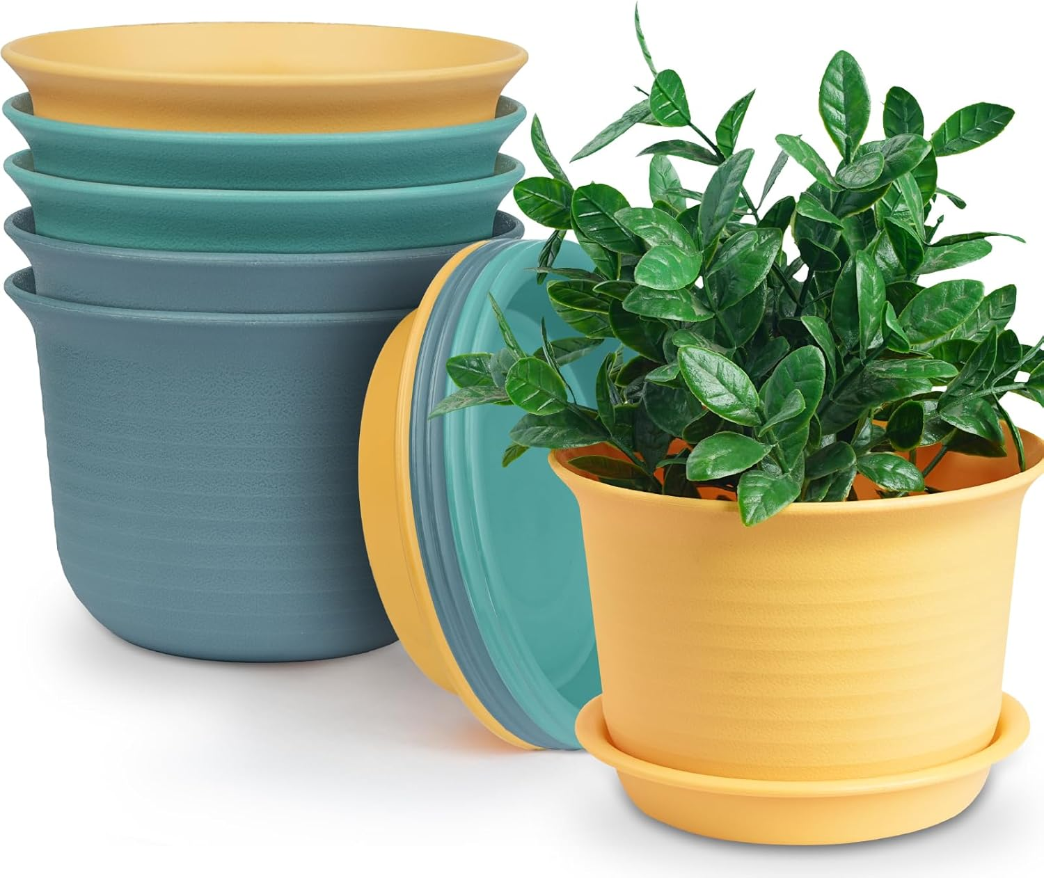 6 Inch Plant Pots, 6 Pack Thick Plastic Flower Pots for Plants Indoor  Outdoor, P