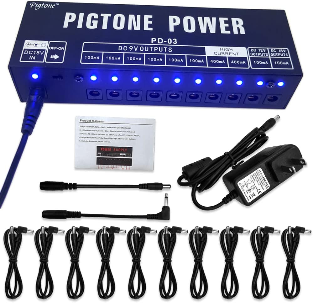 Guitar Effect Pedal Power Supply 10 Isolated DC Outputs Suitable for 9V/12V/18V 100Ma 400Ma Short Circuit and Overcurrent Protection PD-03