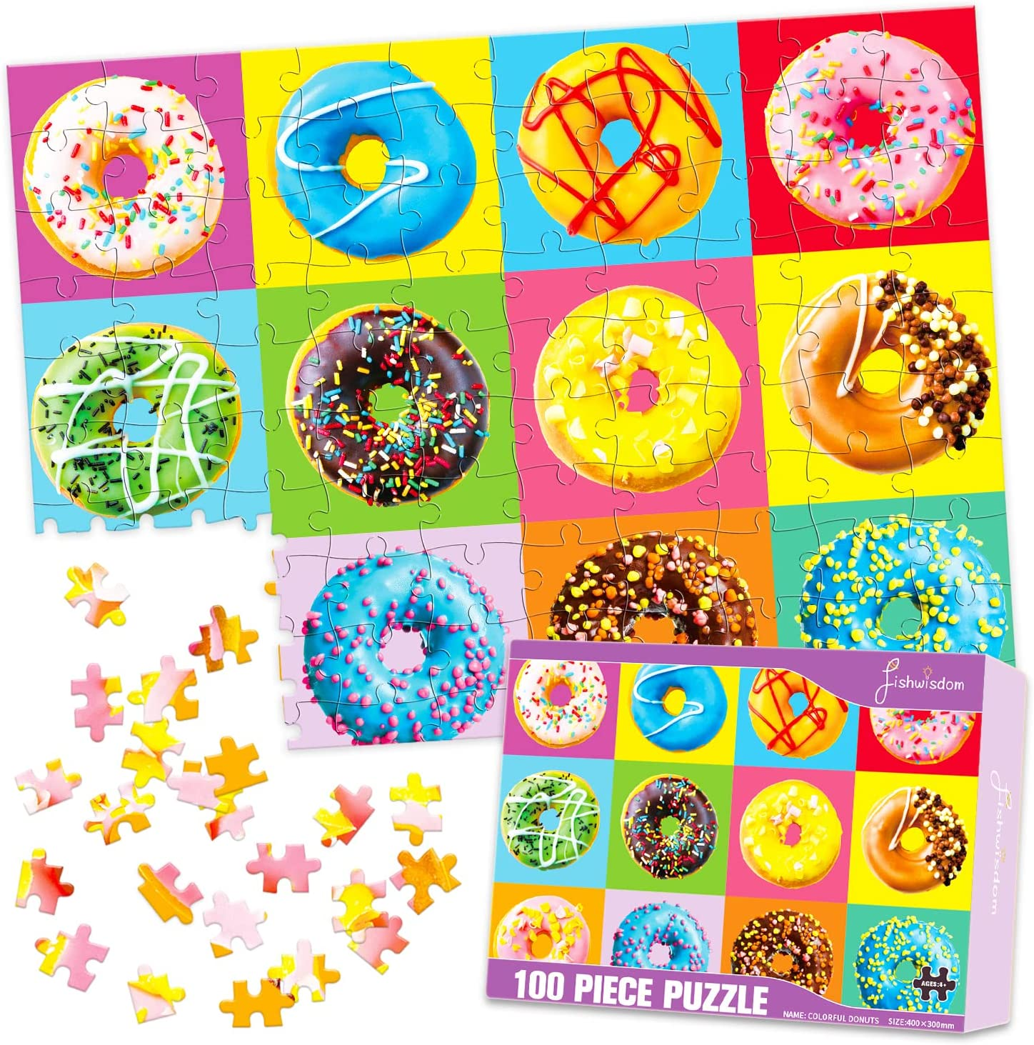 fishwisdom 100 Piece Donuts Jigsaw Puzzle for Kids Teens Age 4-8 Gift Family ... - Picture 2 of 14
