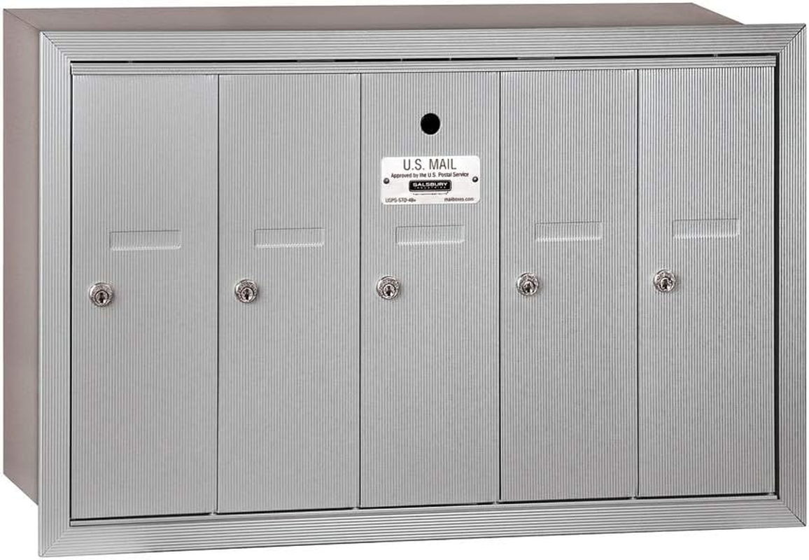 3505ARU Recessed Mounted Vertical Mailbox with 5 Doors and USPS Access, Aluminum