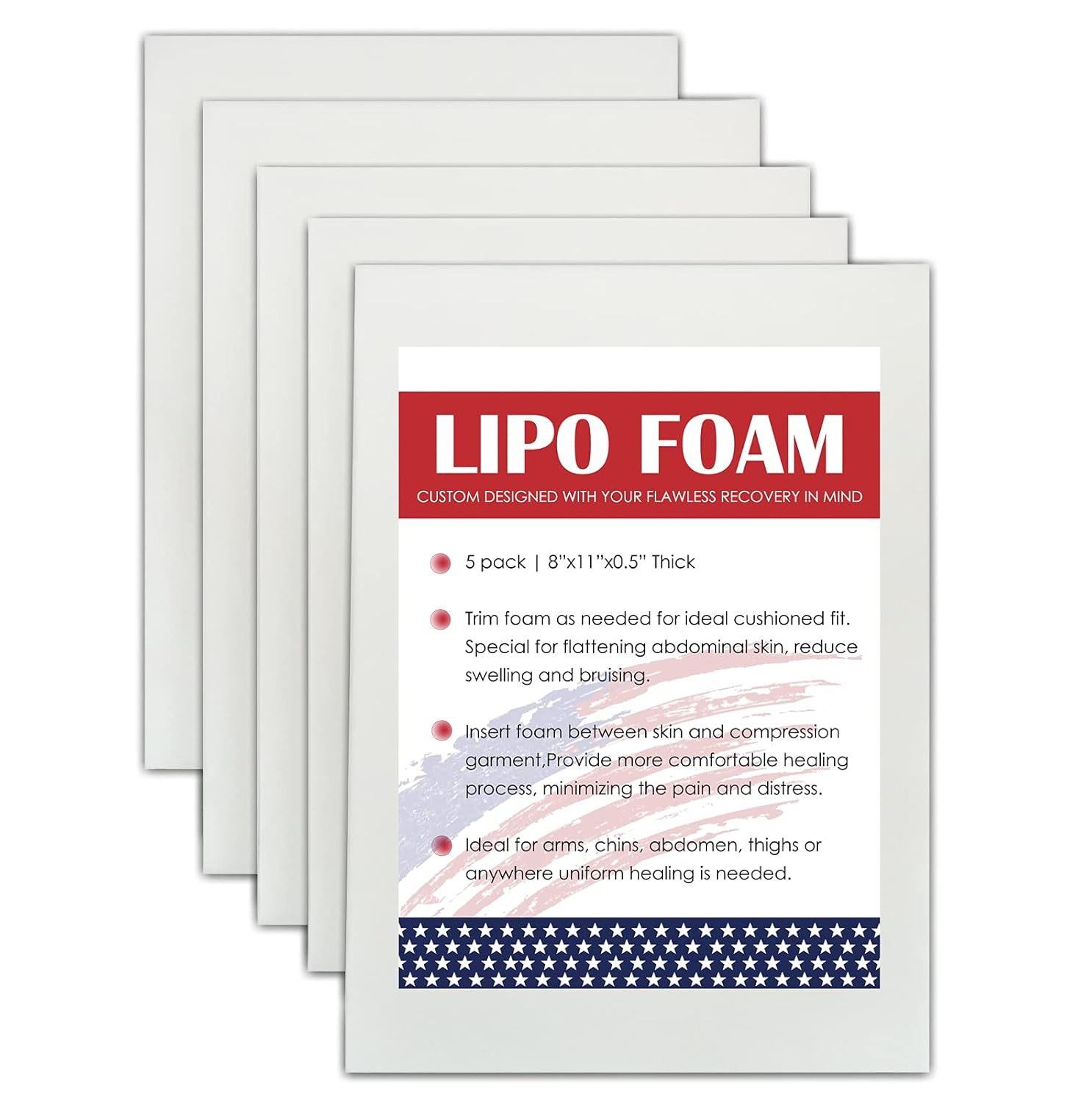 5 Pack Lipo Foam Pads for Post Surgery Ab Board Liposuction Surgery Flattening Abdominal Compression Garments Lipo Foam Sheets 8