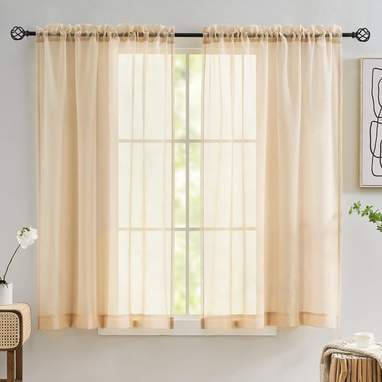 Grey Sheer Curtains 84 Inches Long, Rod Pocket Voile Semi Sheer Window Curtai... - Picture 3 of 4