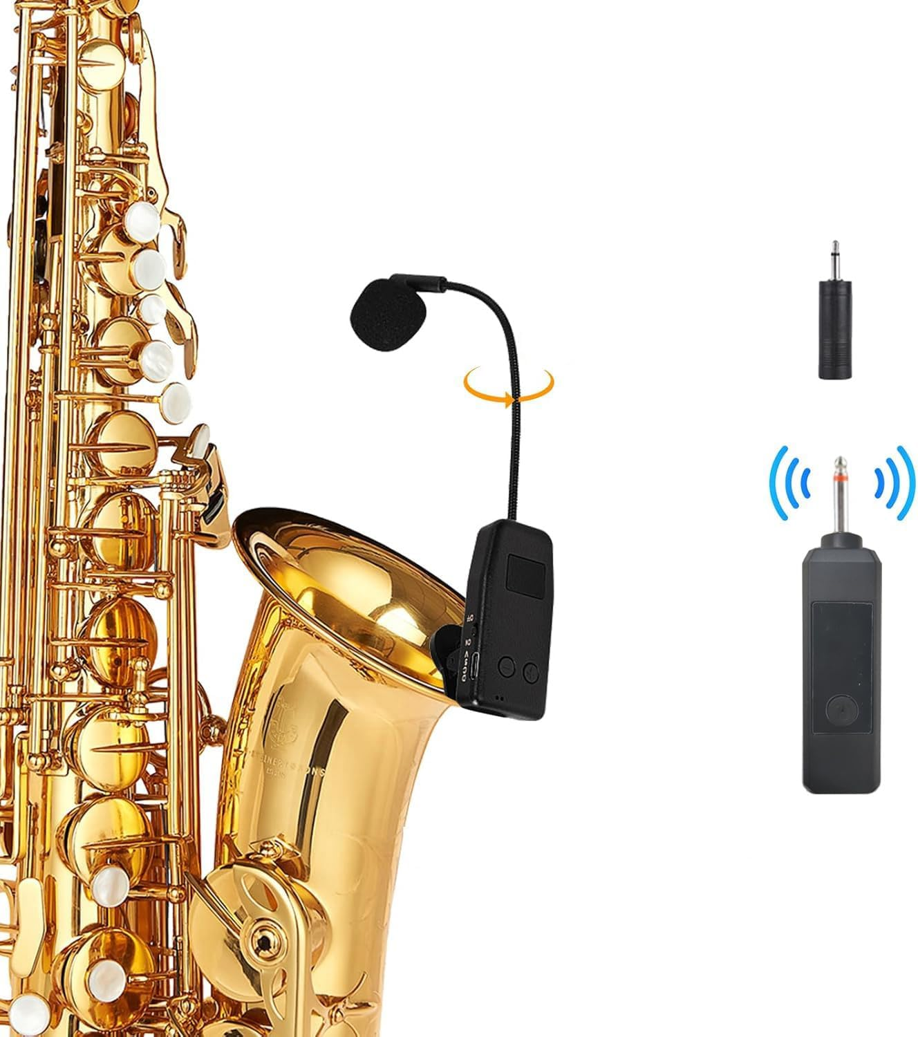 Wireless Saxophone Microphone System, Clip on Instrument Microphone Suitable for Saxophones and Speakers, Multi-Purpose Microphone, Wireless Receiver and Transmitter, 180 Foot Range