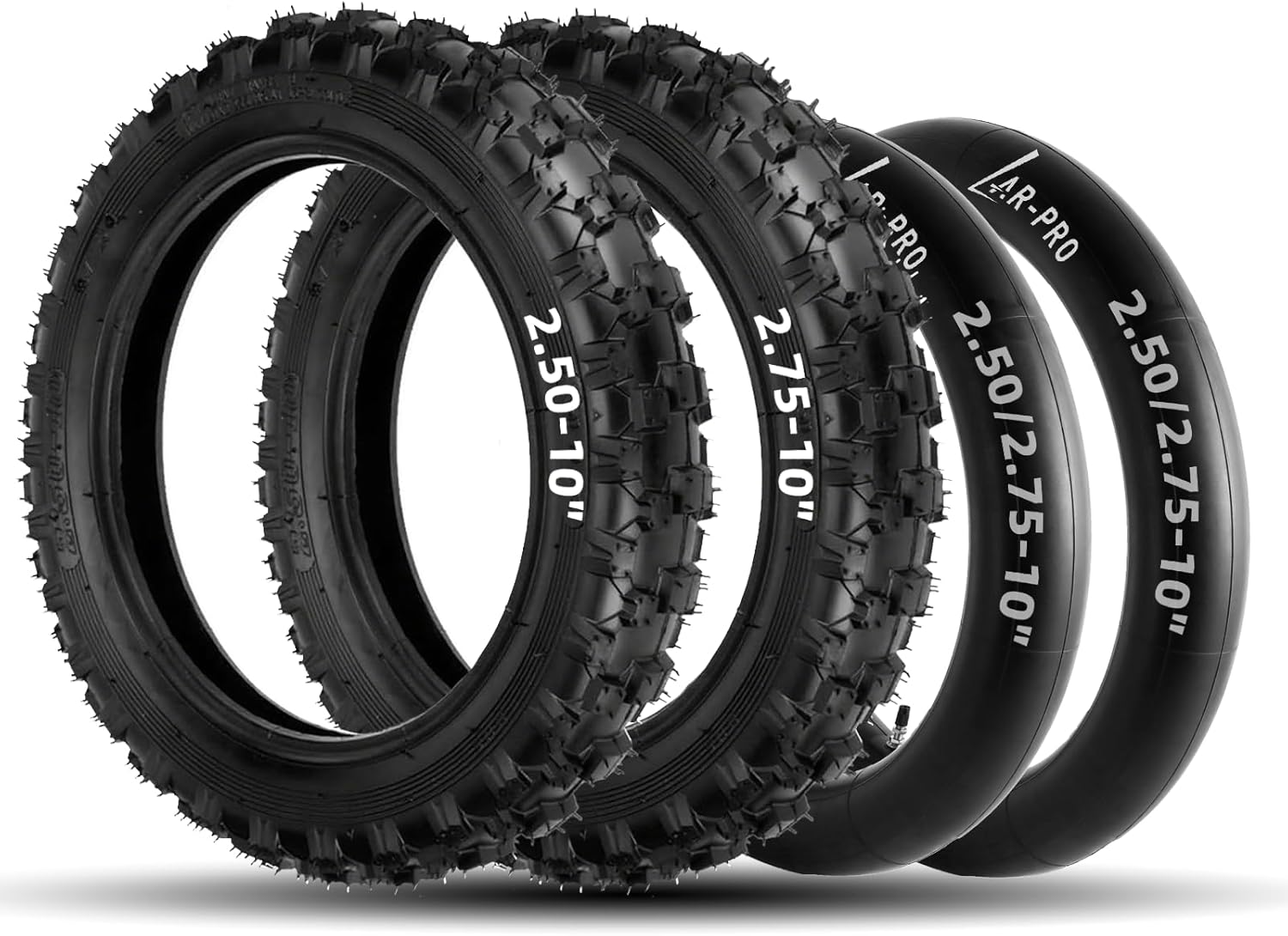 (2-Set) 2.50-10" and 2.75-10" Dirt Bike Tires and Inner Tubes - 2.50-10" Front and 2.75-10" Rear Upgrade Off-Road Tires and Tubes for CRF50 and JR50