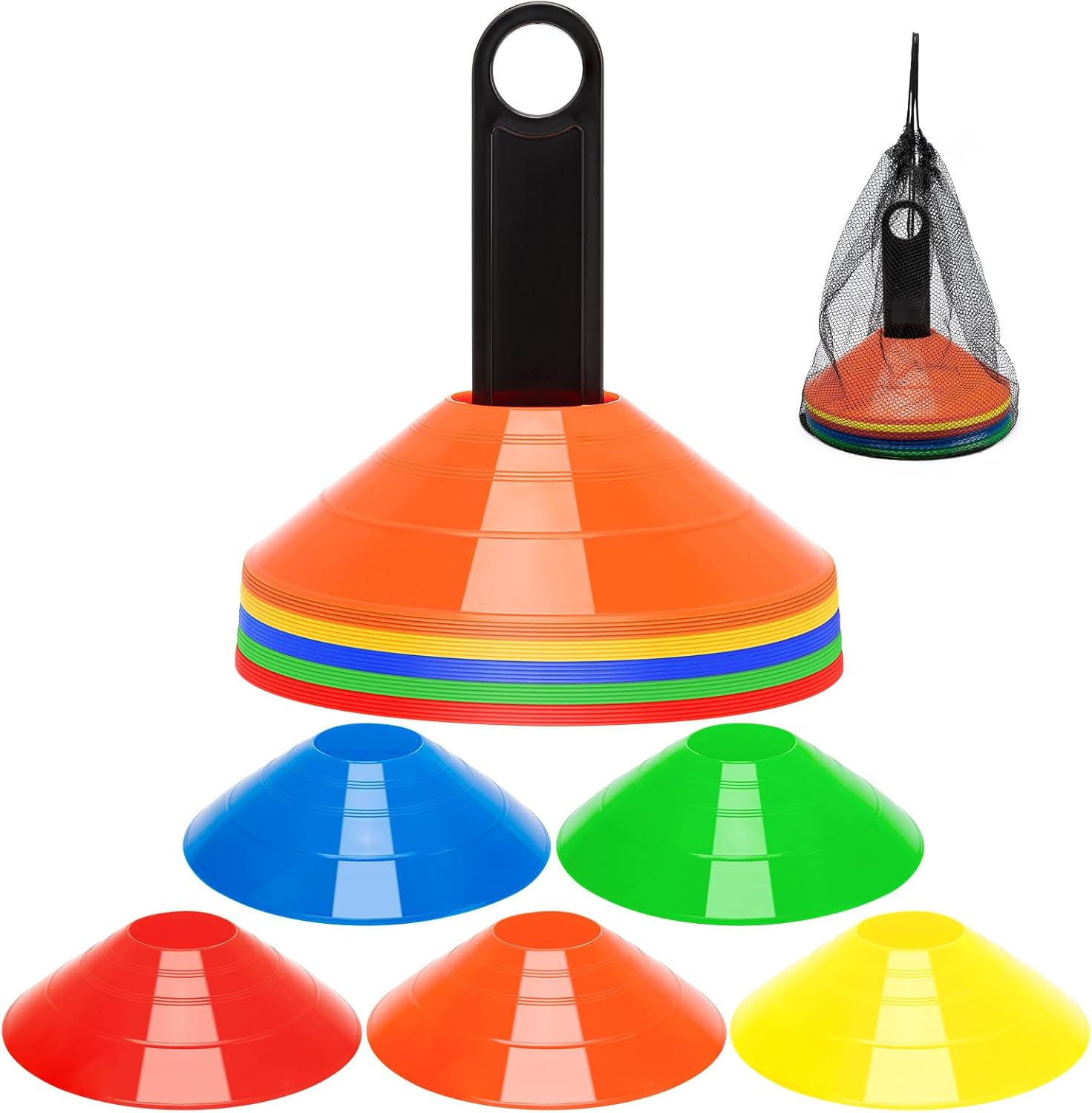 Bianyc 25 Pcs Pro Disc Cones - 5 Colors Agility Soccer Cones with Carry Bag And