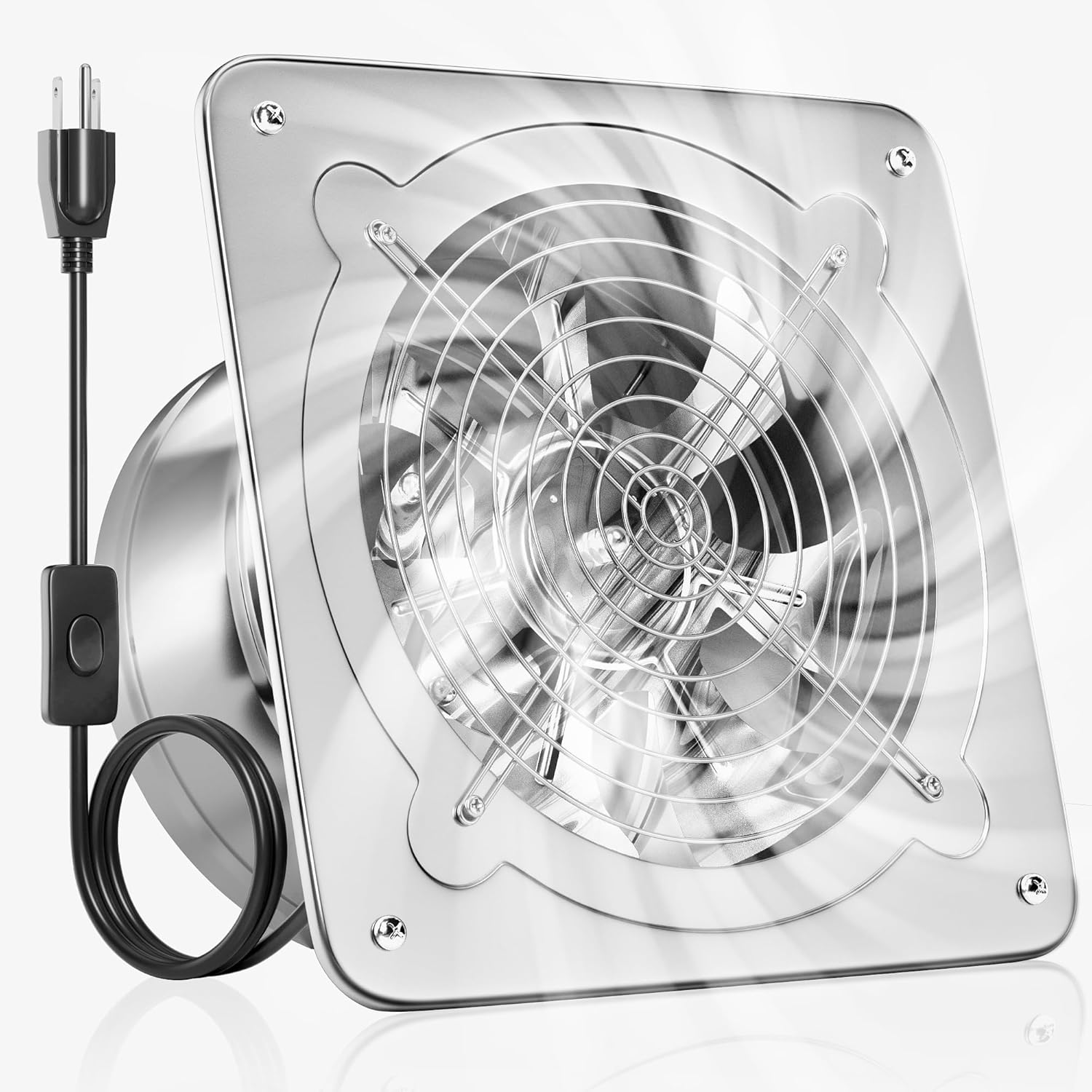 8-Inch Kitchen Exhaust Fan, 535 CFM Exhaust Fan for Garage,Wall Mounted Attic Vent Fan, Metal Extractor Ventilation Fan with Backdraft Damper and Switch for Home Basement Industrial Use,Silver