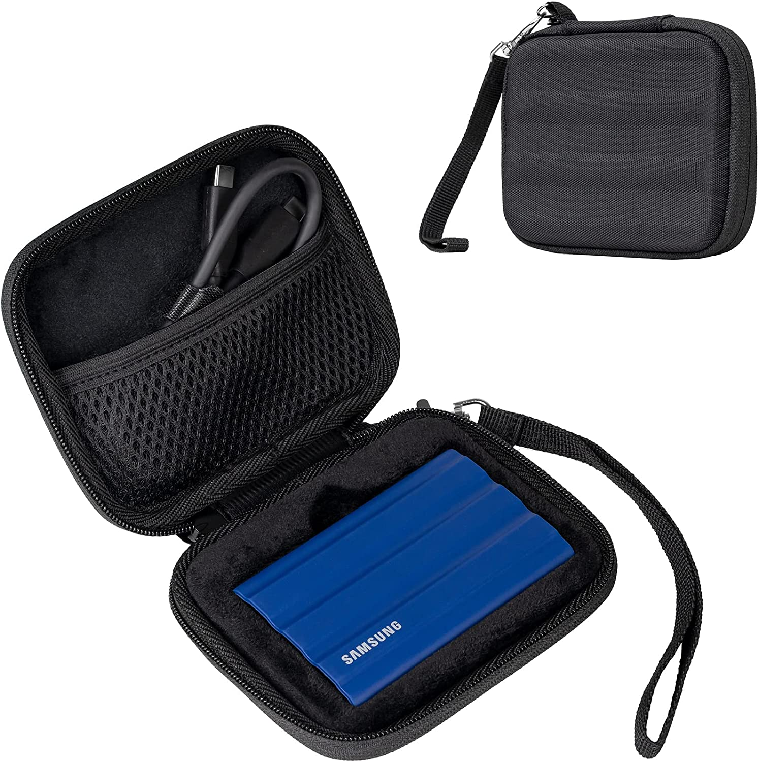 Carrying Case for Samsung T7 Shield External SSD with 2 Cable Ties, Hard EVA Shockproof Storage Travel Organizer for T7 Shield Portable Solid State Drive USB 3.2 1TB 2TB -Black